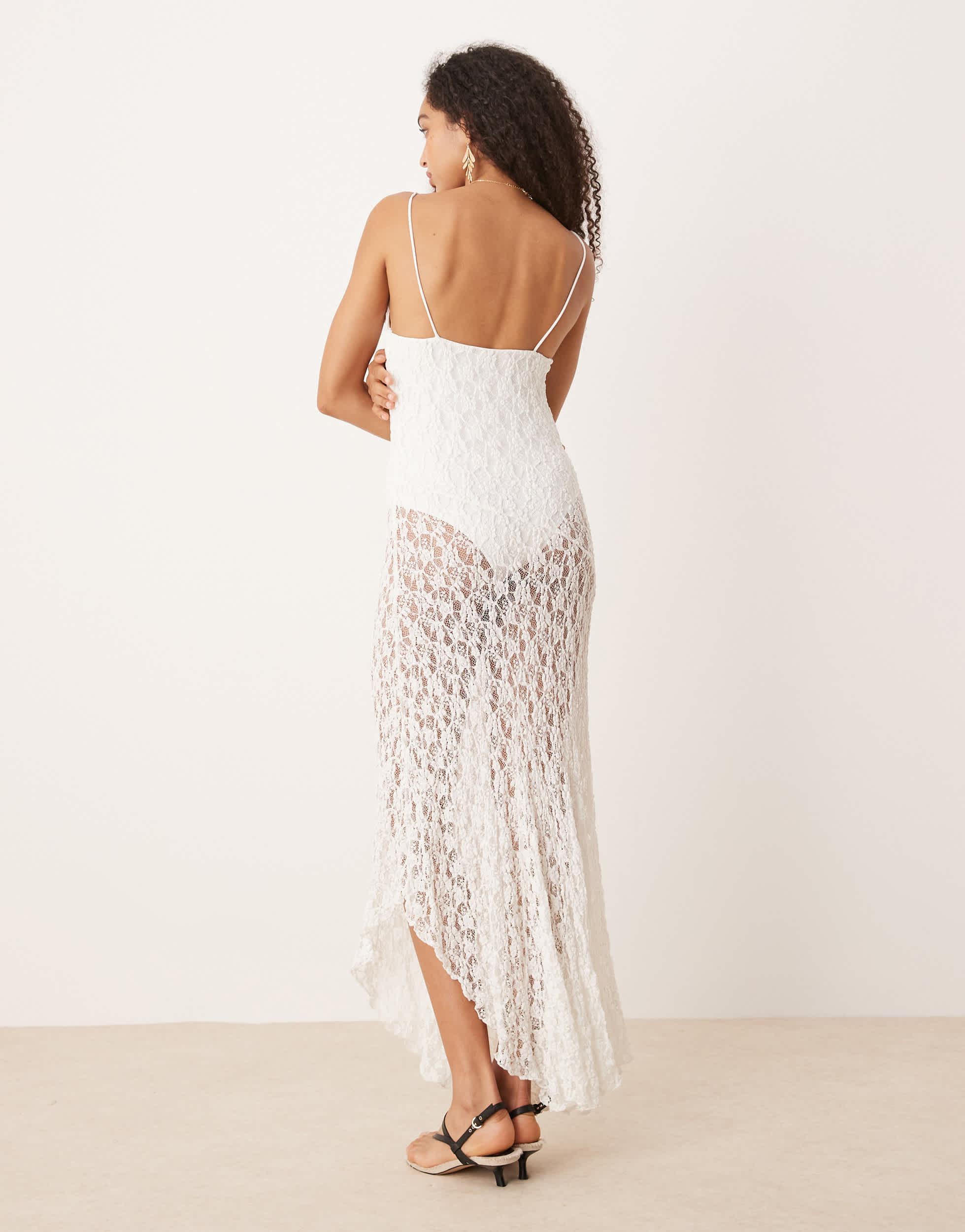 Mango Lace Slip Midi Dress With Detachable Body Suit in Natural | Lyst Mango Lace Slip Midi Dress With Detachable Body Suit in Natural | Lyst