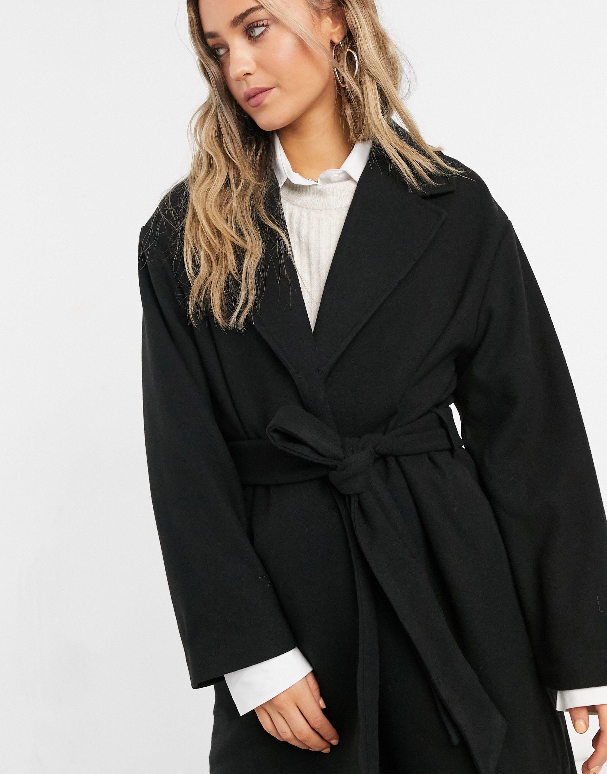 Monki Hildur Oversized Belted Tailored Coat in Black | Lyst