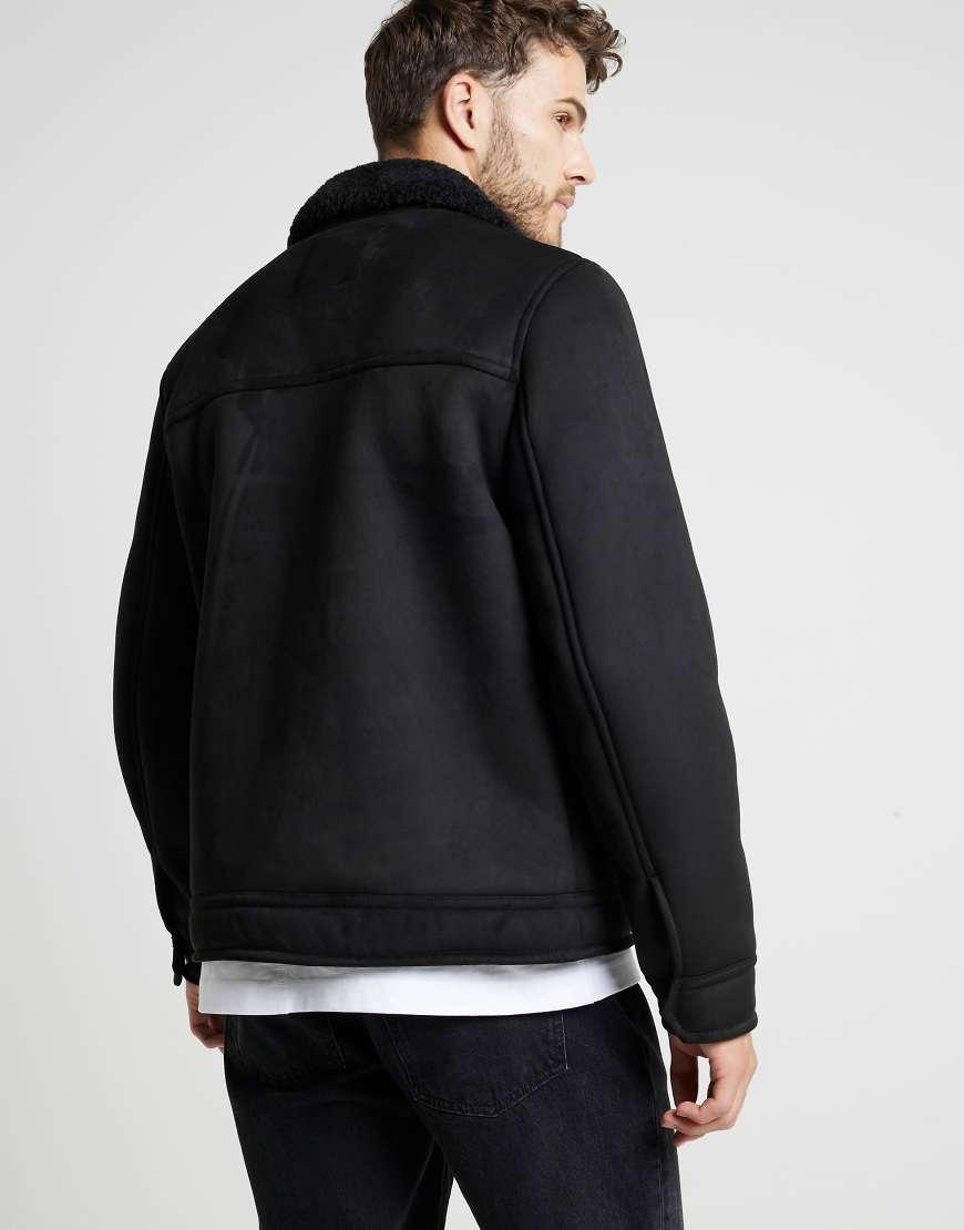 River Island Regular Fit Shearling Western Jacket in Black for Men Lyst UK