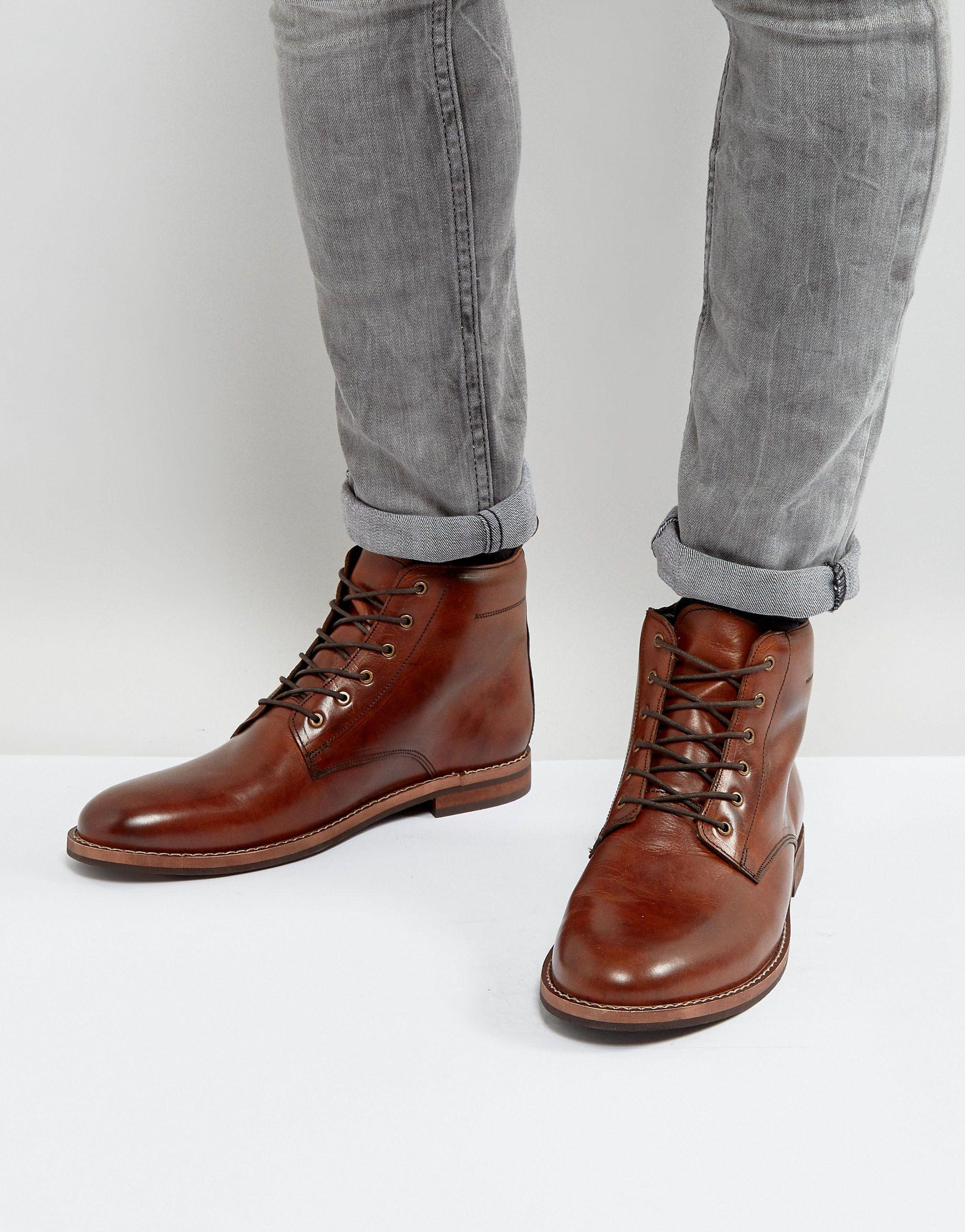 Dune Leather Lace Up Boots in Brown for Men - Lyst