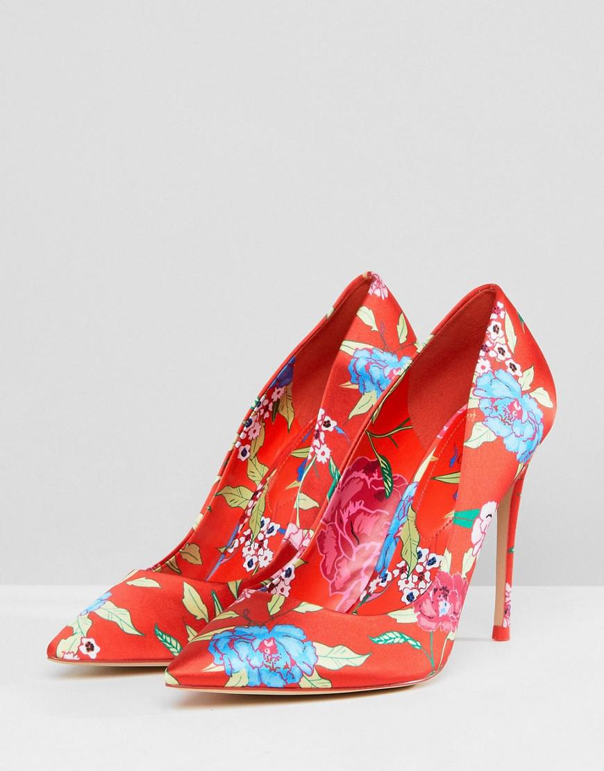 ALDO Leather Heeled Court Shoe In Red Floral Print in Orange - Lyst