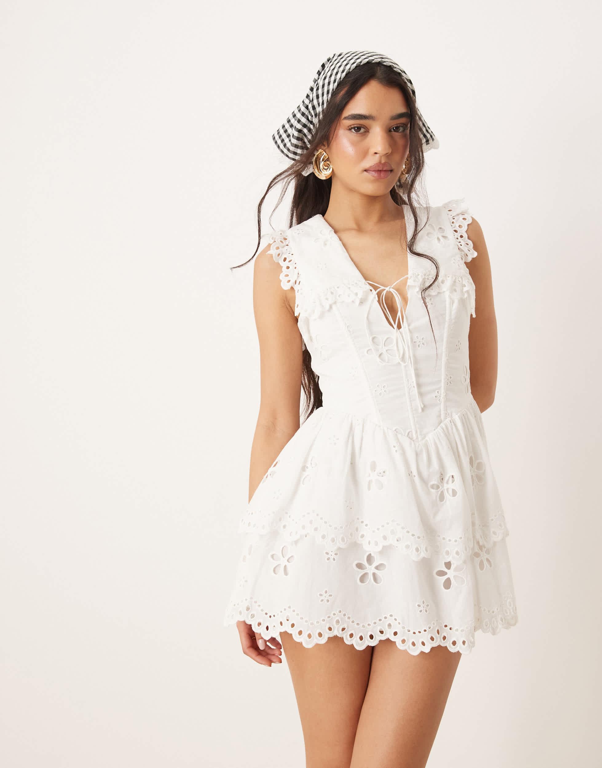 For Love & Lemons Daisy Eyelet Broderie Mini Dress in Natural | Lyst
