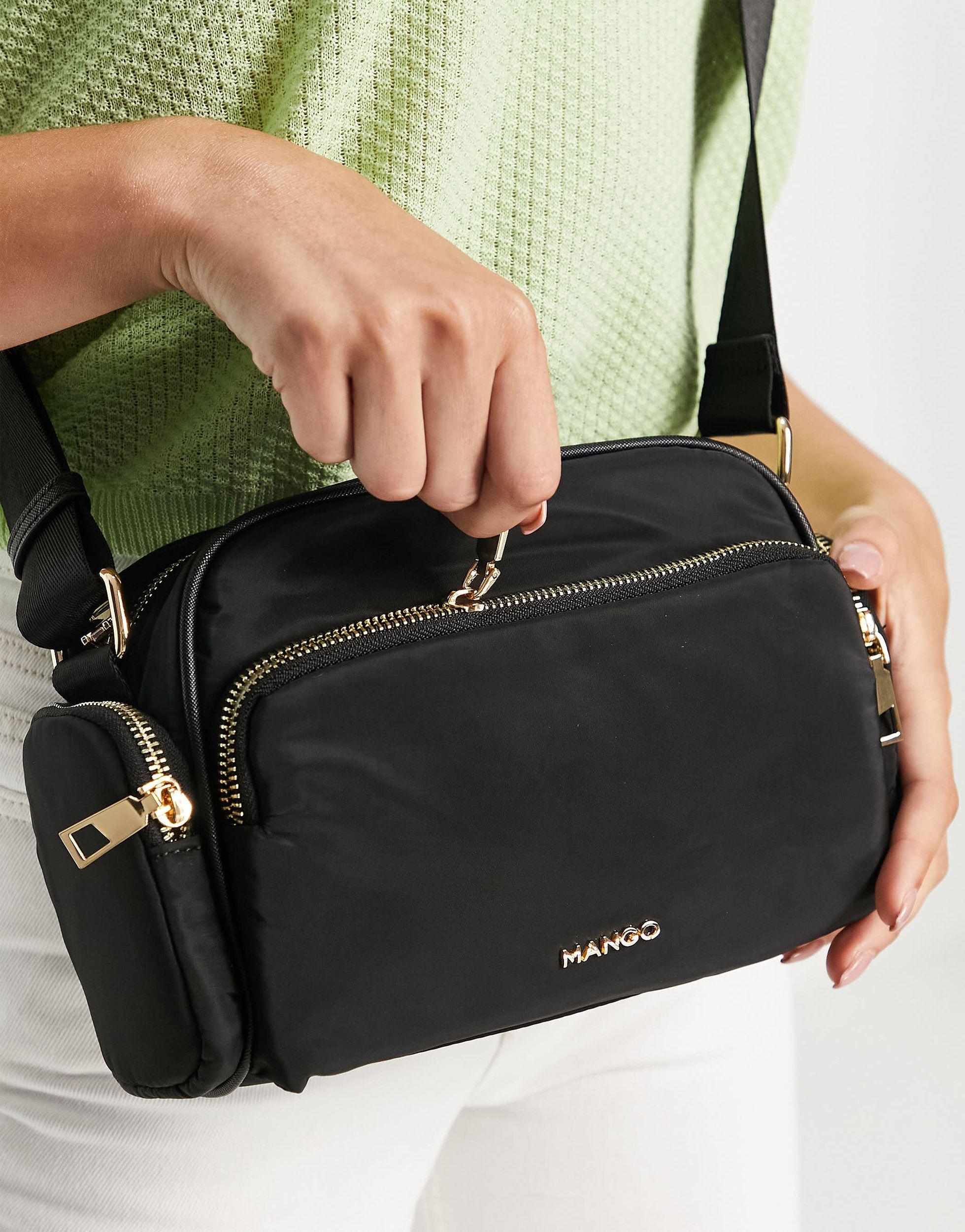 Mango Multi Compartment Cross Body Bag With Zip Detail in Black