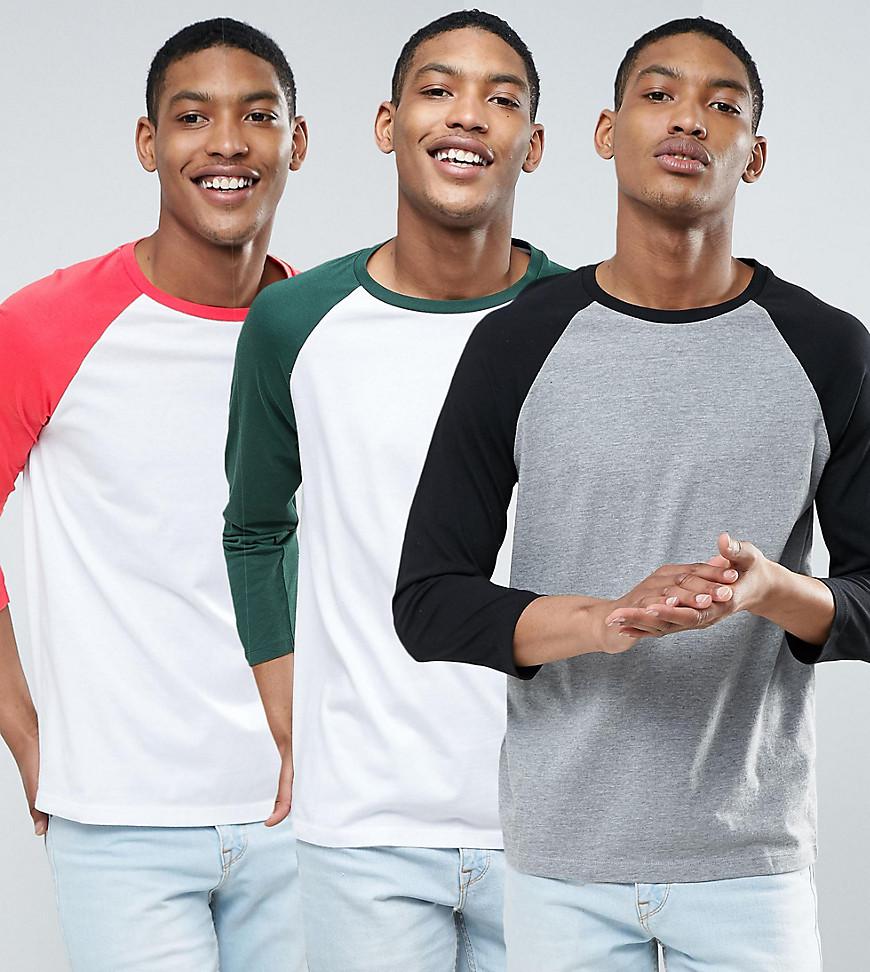 Download ASOS Cotton 3 Pack Long Sleeve T-shirt With 3/4 Contrast ...