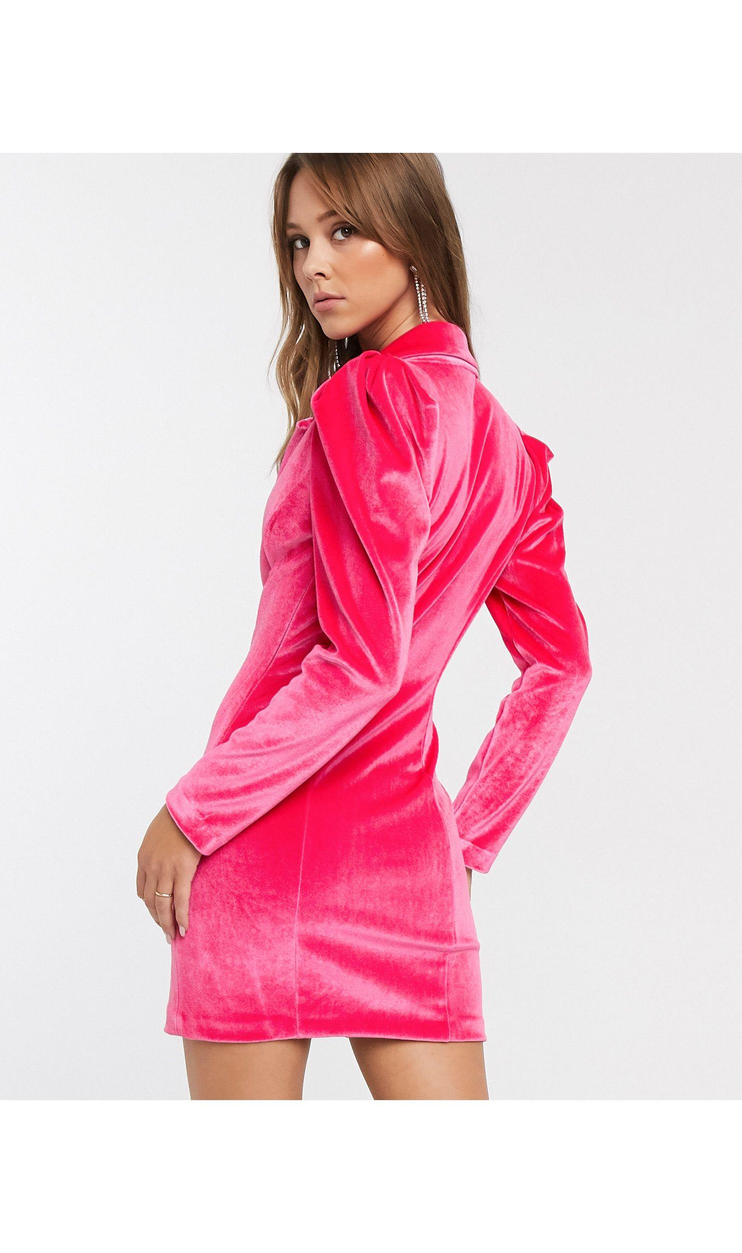 pink velvet long sleeve dress