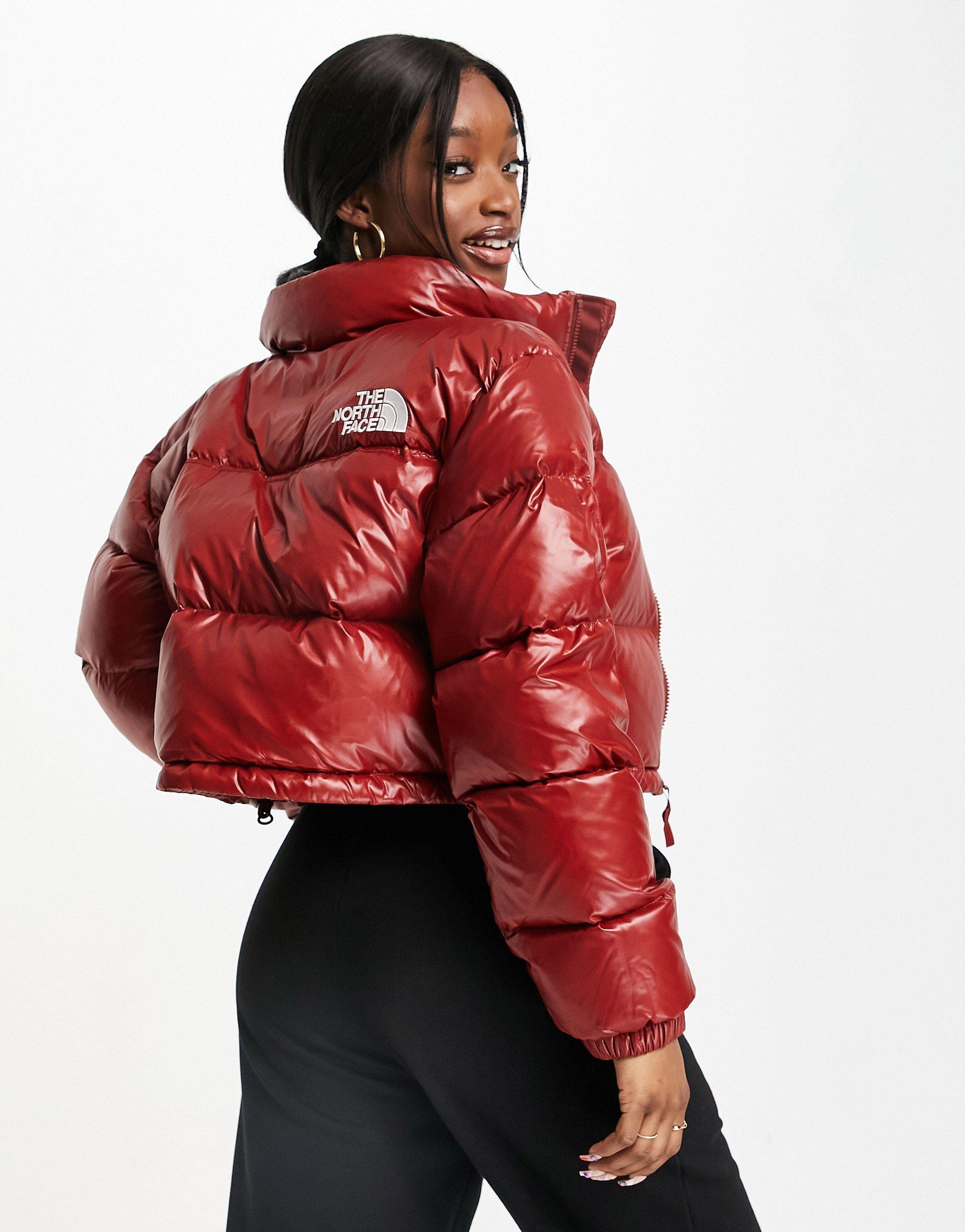 The North Face Nuptse Cropped Jacket in Red | Lyst