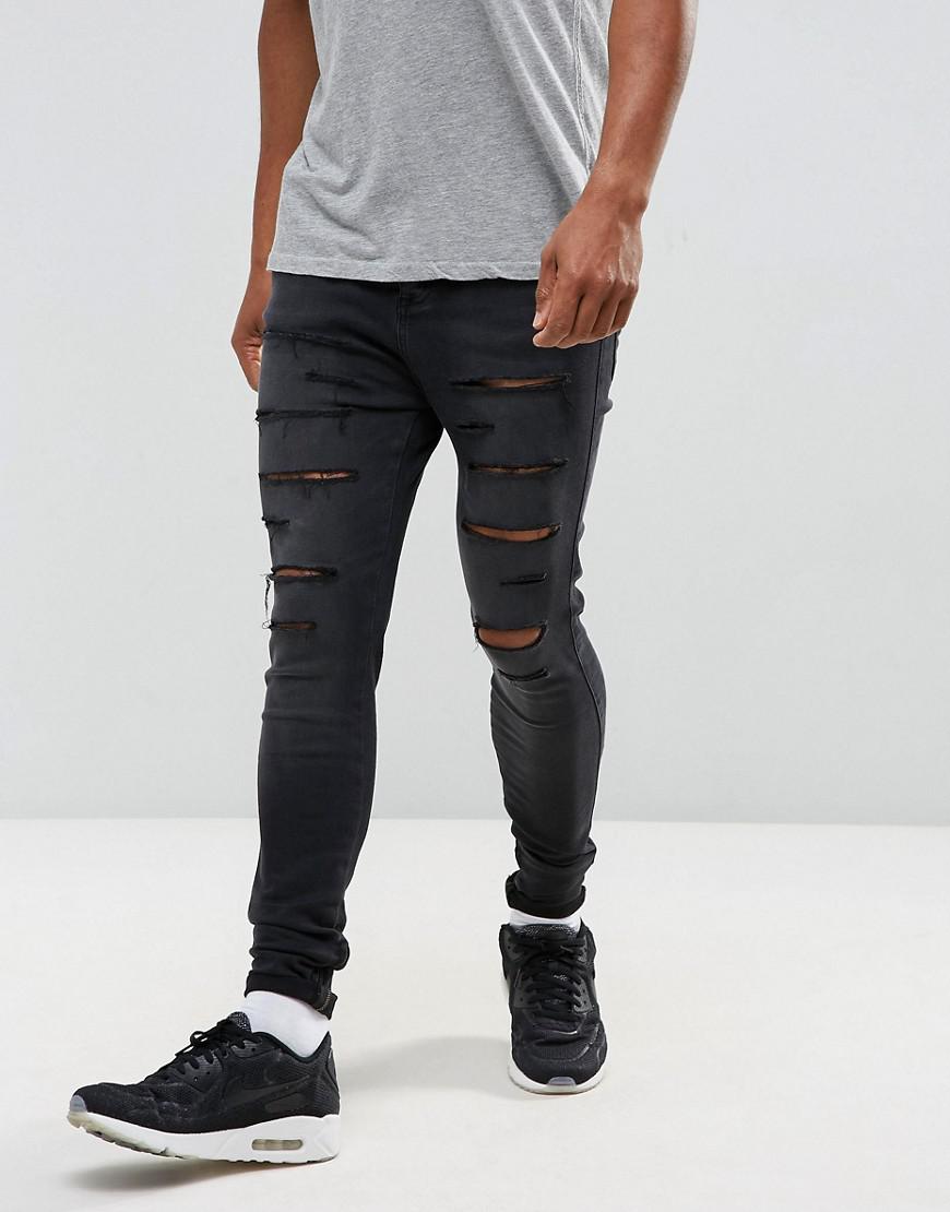 SIKSILK Denim Drop Crotch Skinny Jeans With Distressing in Black for Men -  Lyst