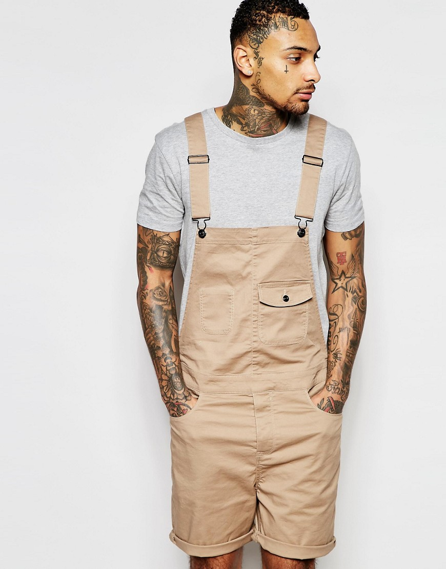 Asos Short Dungarees In Stone Twill in Brown for Men Lyst