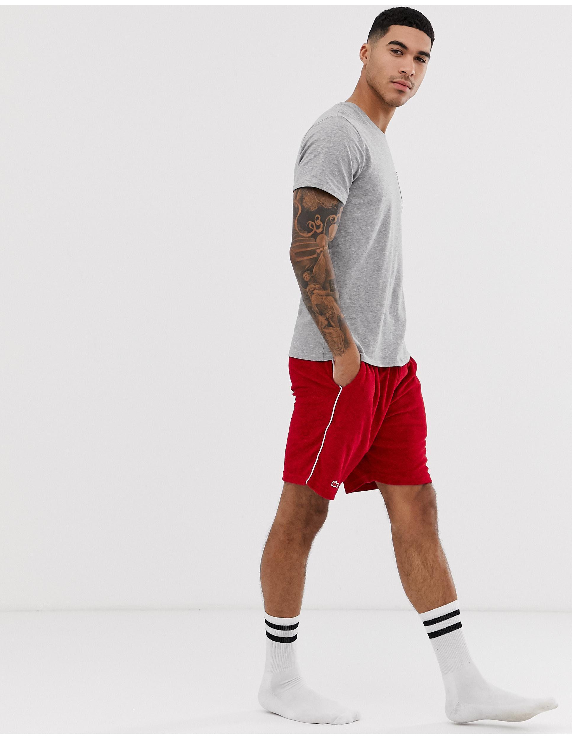 Lacoste Baumwolle E Lounge Shorts Aus Frottee In Rot Fur Herren Lyst