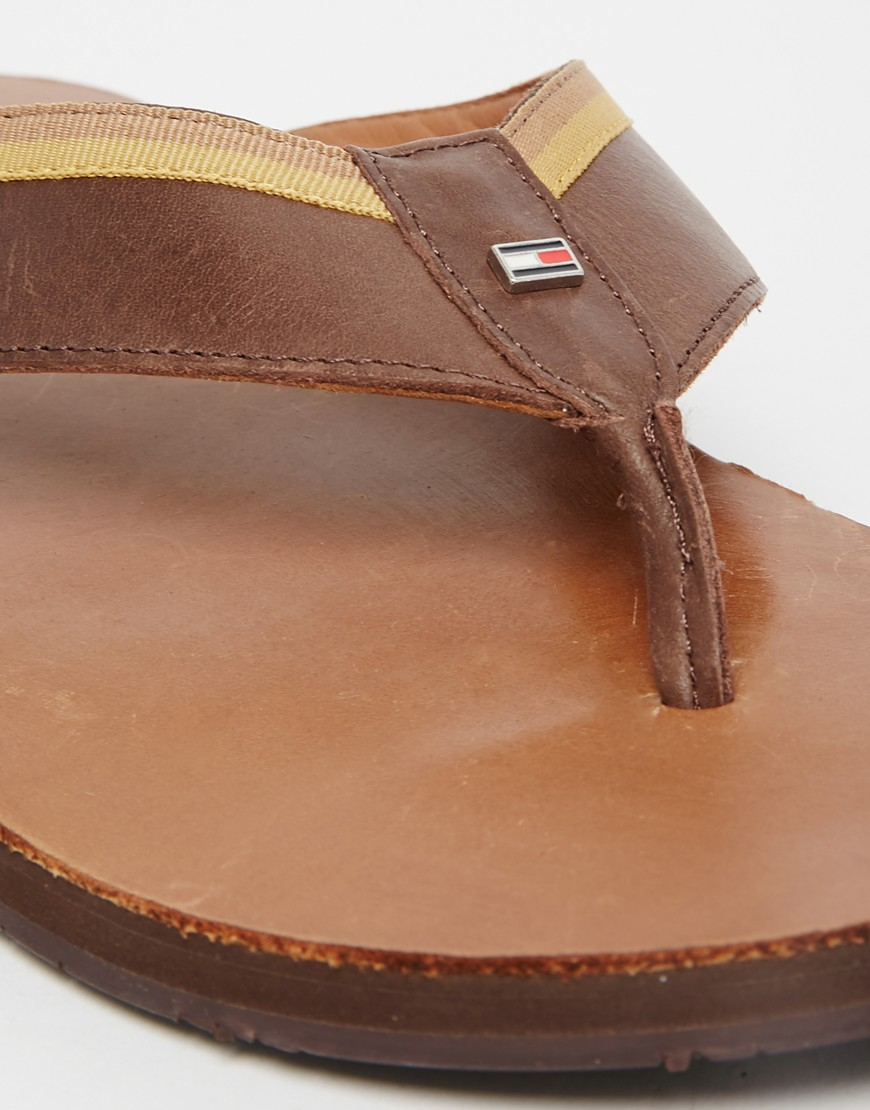 mens brown leather flip flops