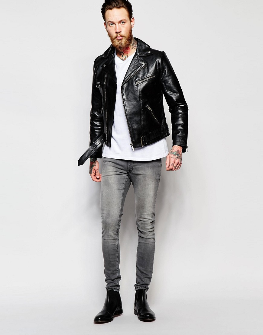 Nudie jeans Ziggy Leather Biker Jacket in Black for Men | Lyst