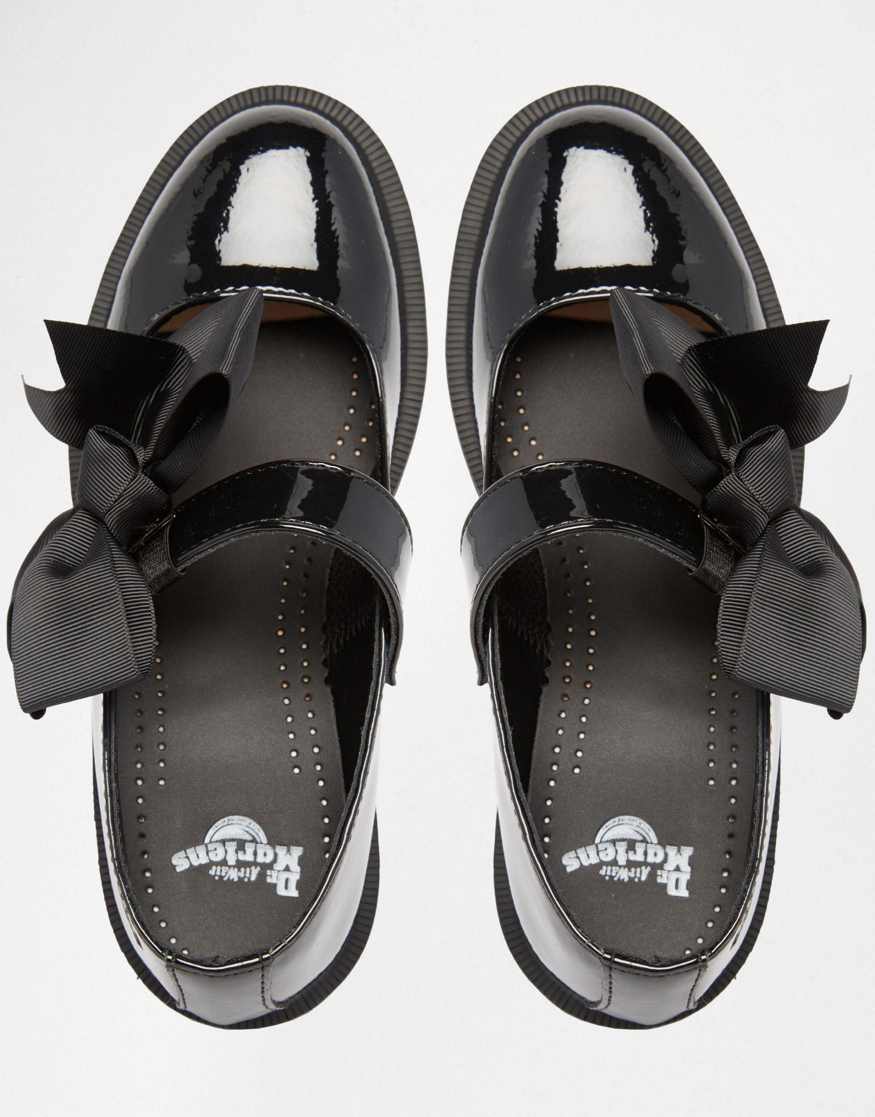 Dr. Martens Leather Mariel Bow Mary Jane Flat Shoes in Black - Lyst