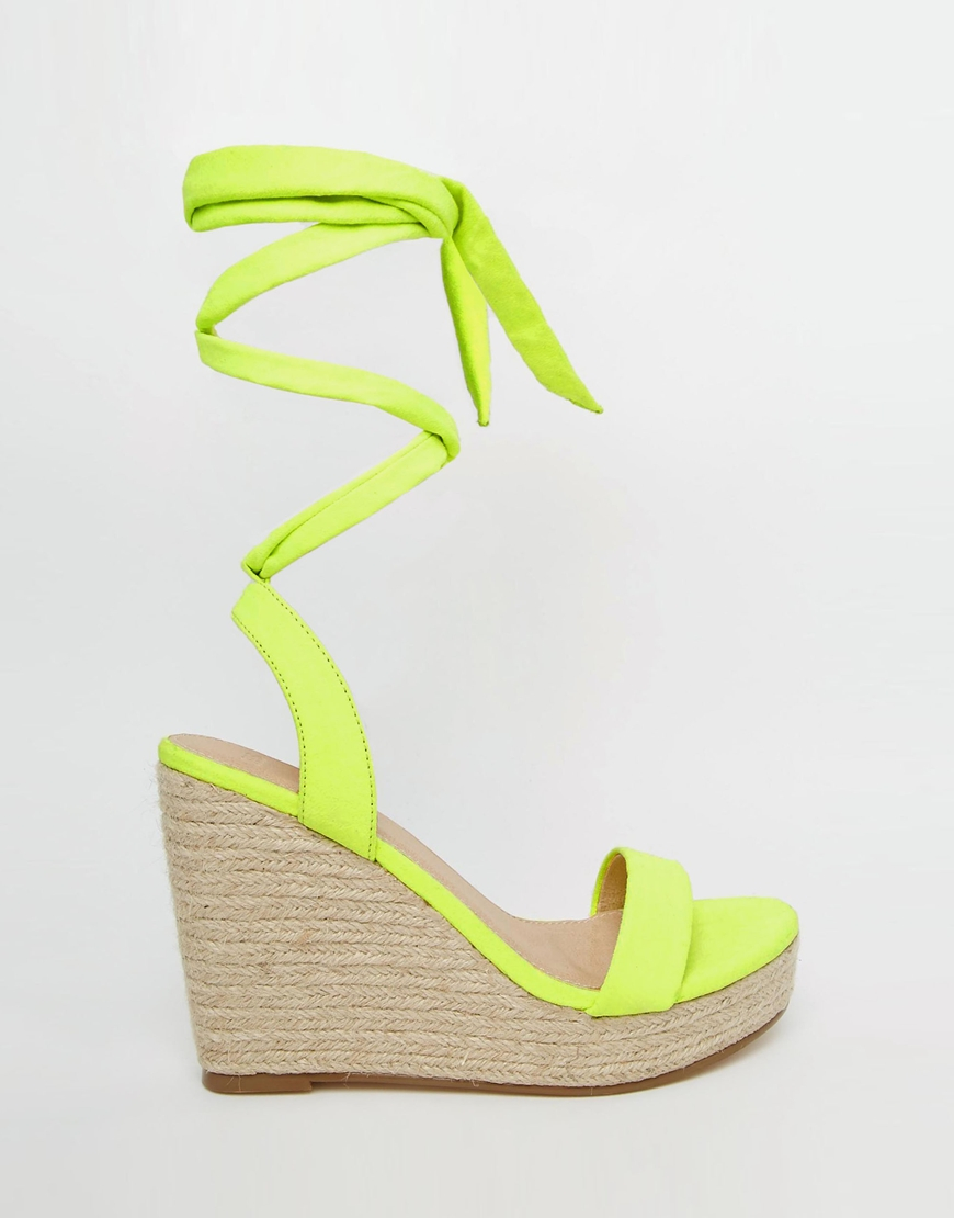 ASOS Suede Talent Tie Leg Wedge Sandals in Lime (Natural) - Lyst