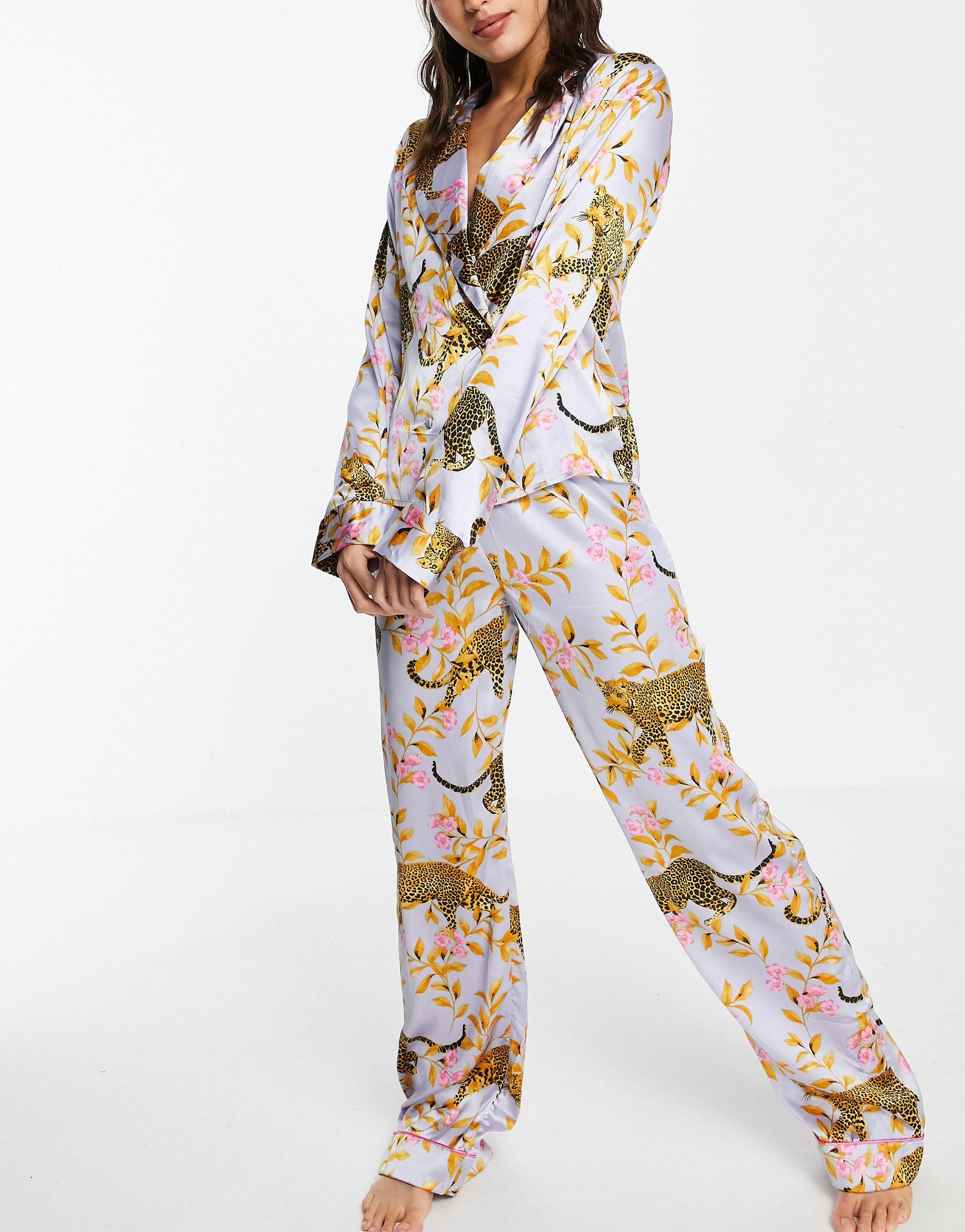 ASOS Newton Satin Jacquard Spot Shirt & Wide Leg Pajama Set