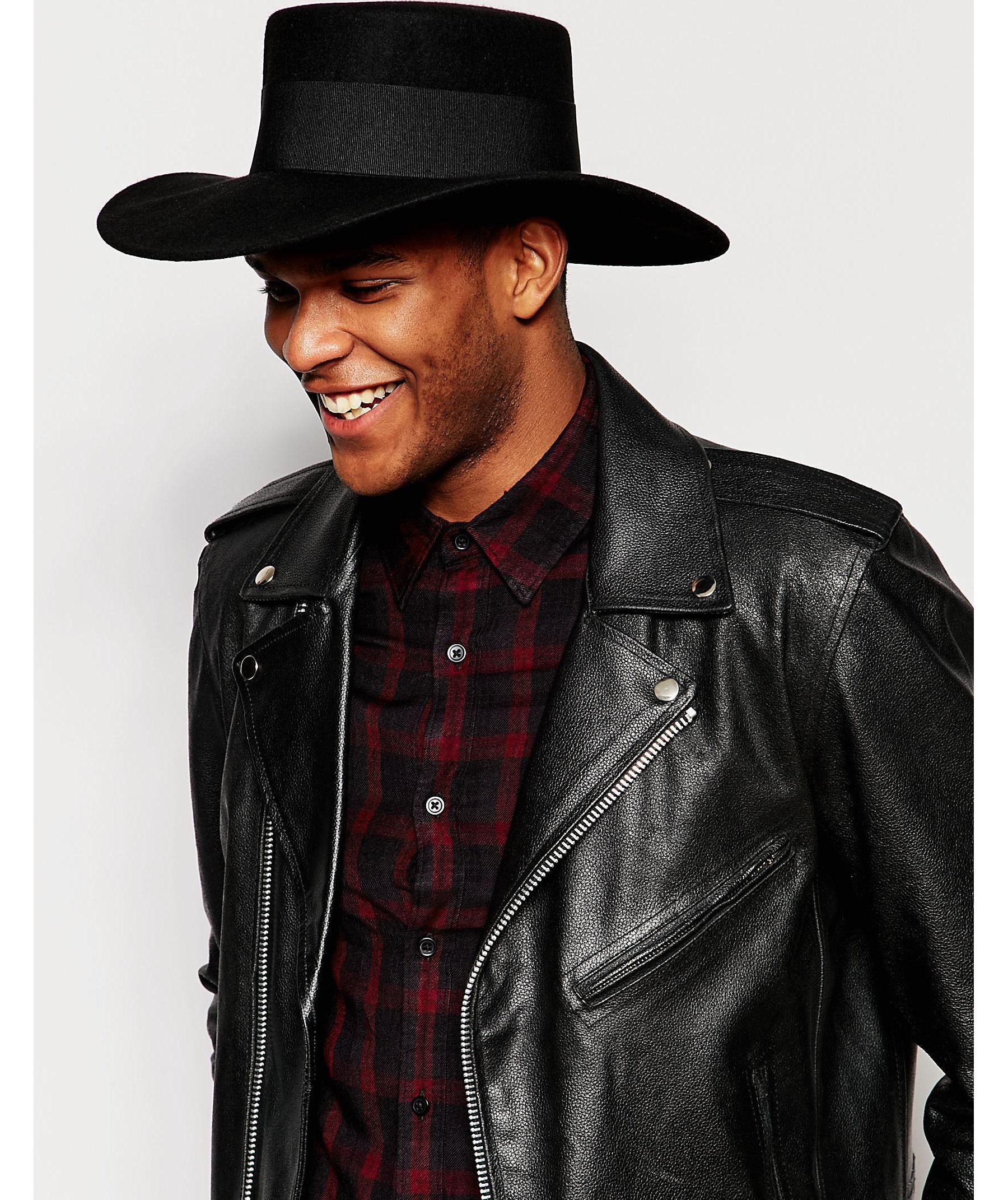 Catarzi Flat Top Wide Brim Hat in Black for Men | Lyst