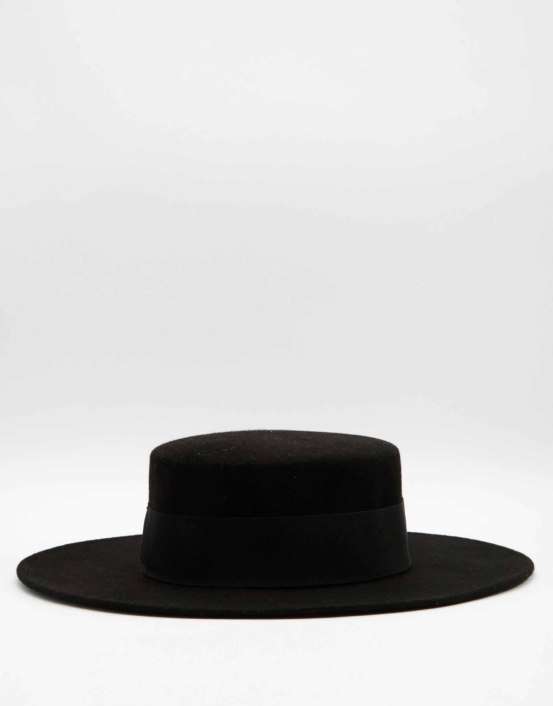 Catarzi Flat Top Wide Brim Hat in Black for Men