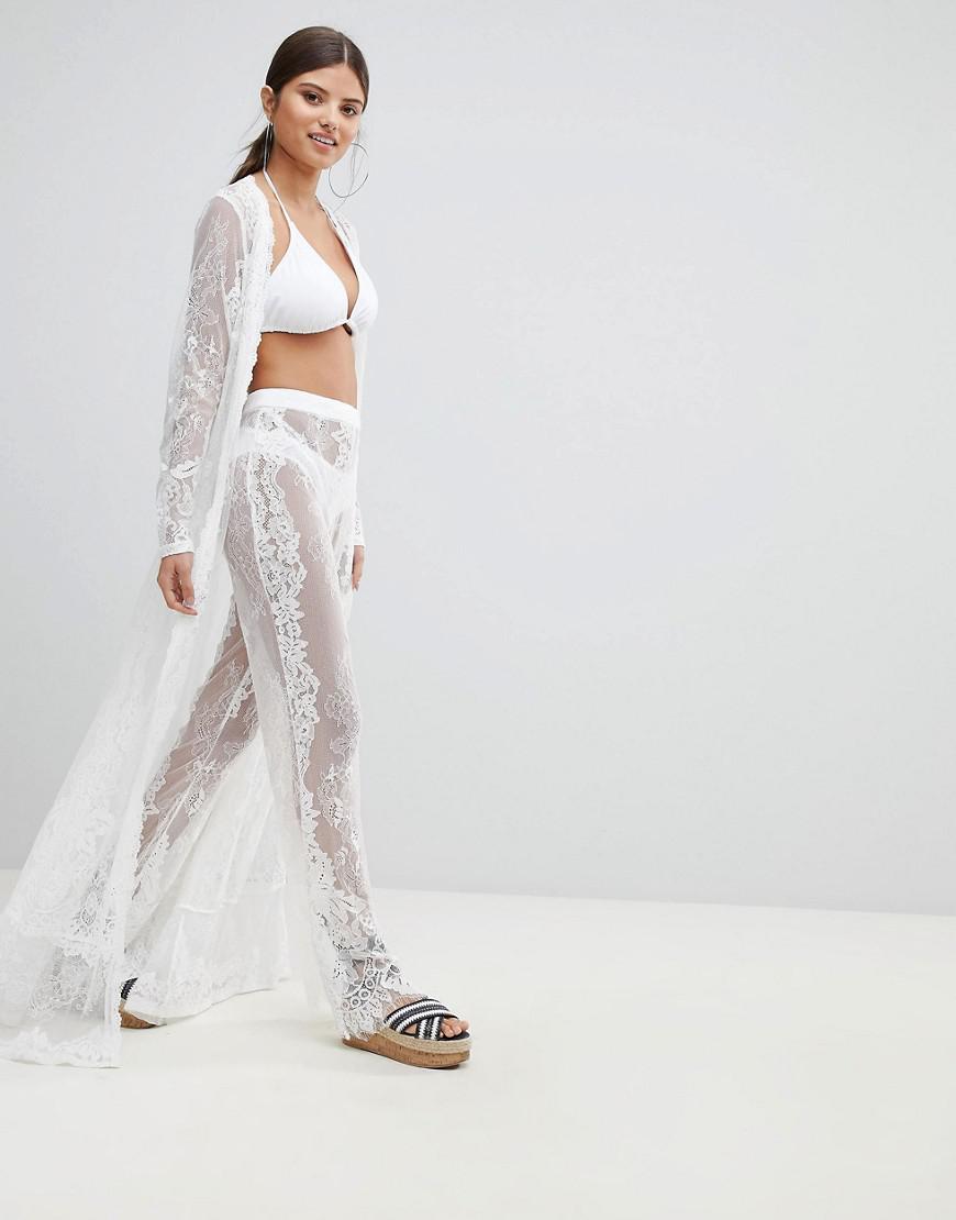 Missguided Premium Lace Beach Trousers in White | Lyst