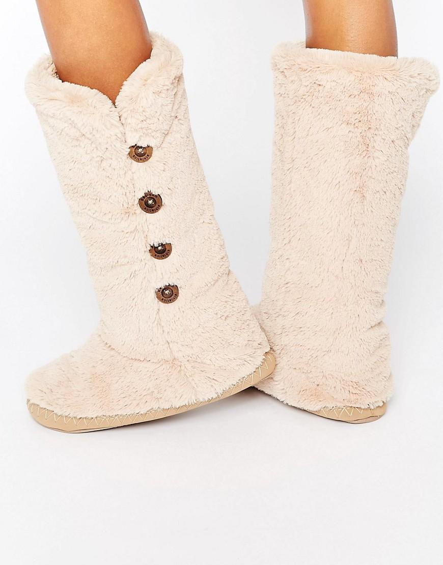 Bedroom Athletics Grace Knee Length Slipper Boot in Natural | Lyst