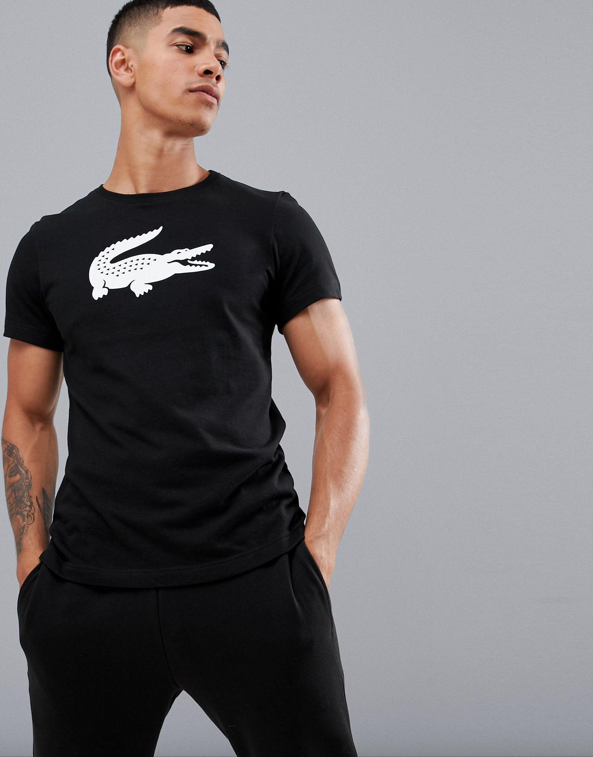 Lacoste Sport Large Croc Logo T-shirt in Black for Men | Lyst