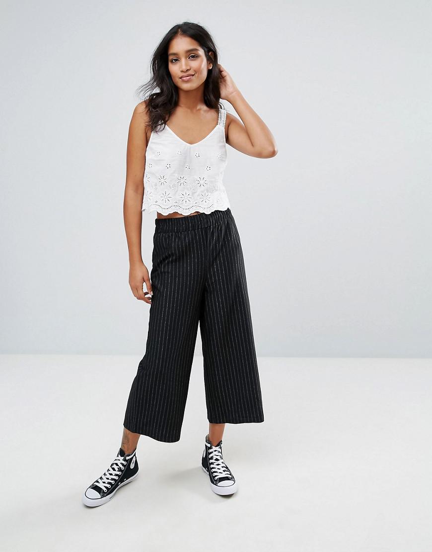 ONLY Synthetic Sezin Striped Culottes in Black - Lyst