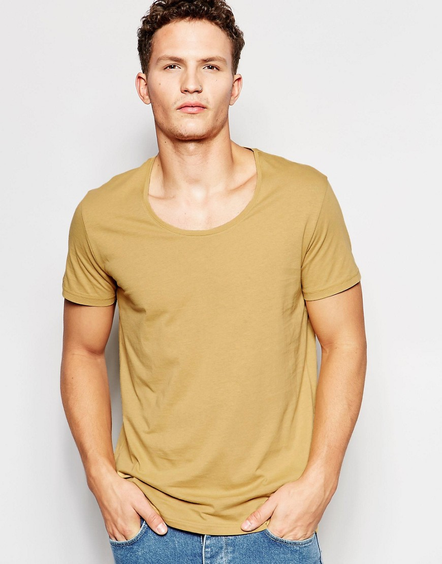 Weekday Cotton Daniel Scoop Neck T-shirt In Beige in Natural for Men - Lyst