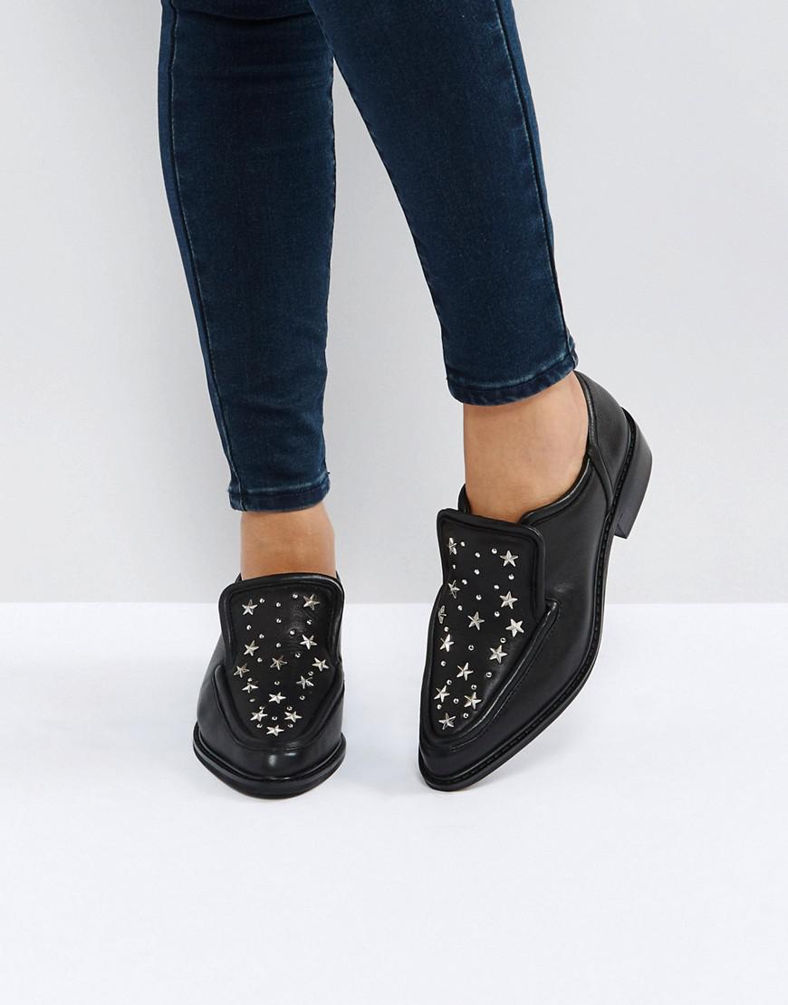 Sol Sana Nancy Black Star Studded Leather Flat Shoes - Lyst