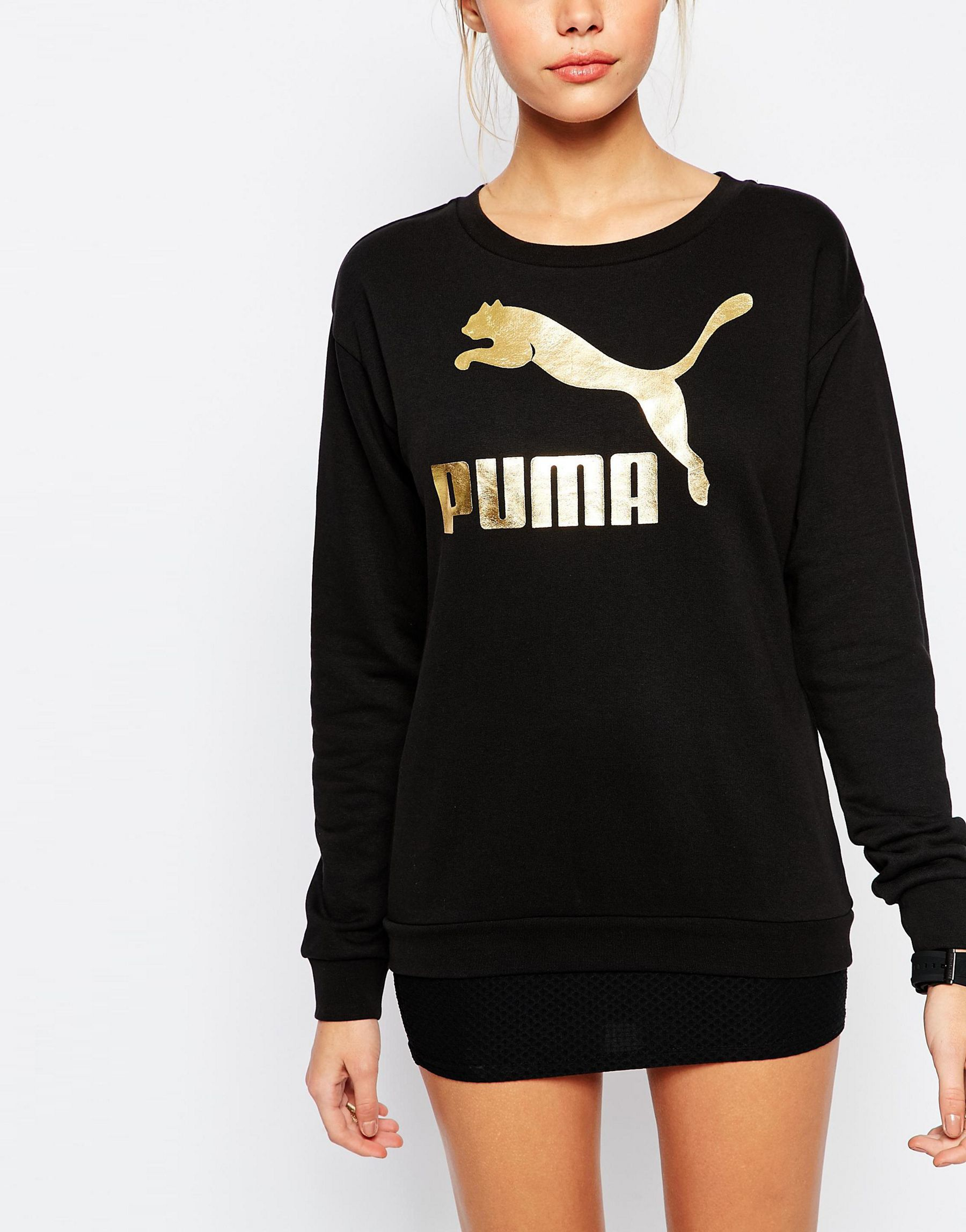 PUMA Synthetic Gold Collection Oversized Sweatshirt With Metallic Logo -  Black - Lyst