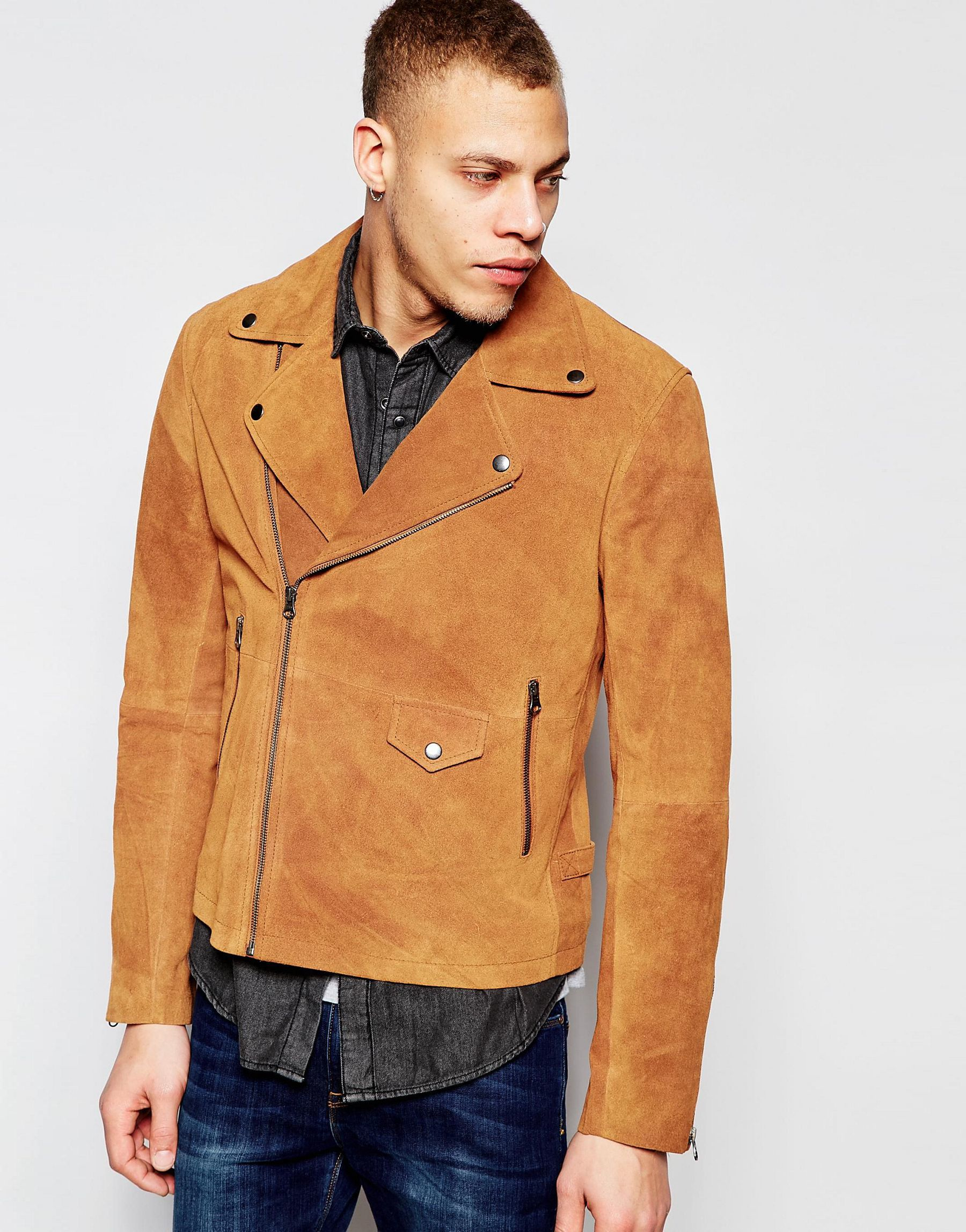Barneys Originals Barney S Suede Biker Jacket In Brown For Men Lyst Gallery