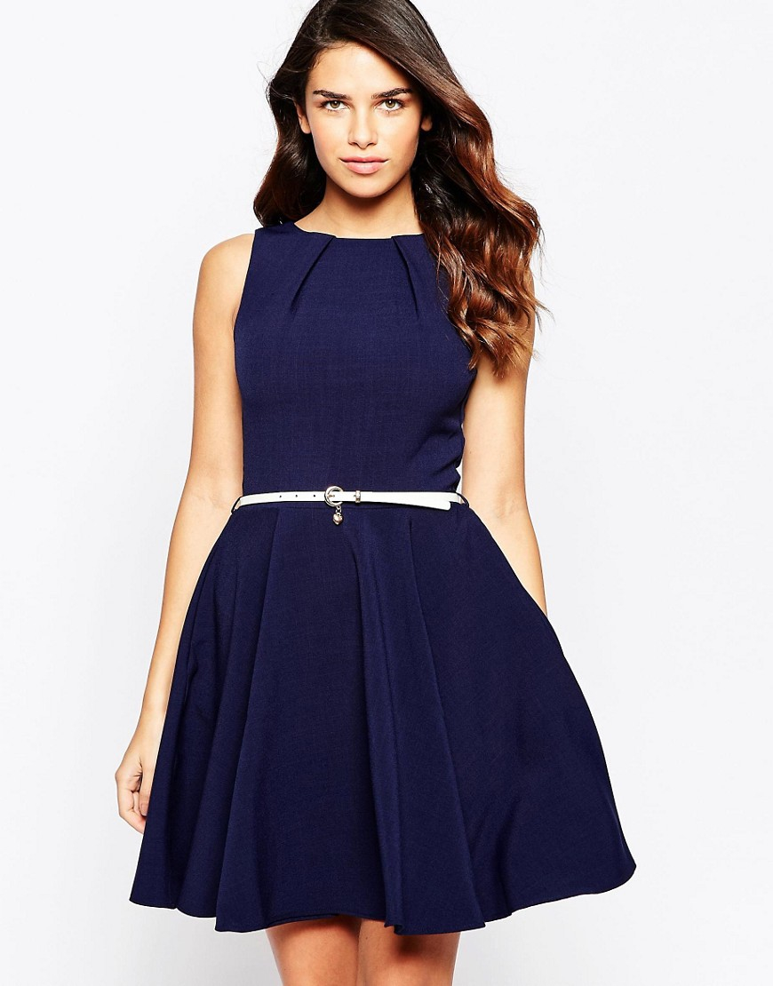 blue dress with belt