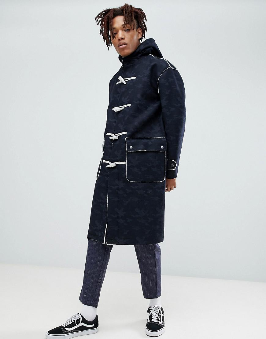 Lyst - ASOS Asos Faux Shearling Duffle Coat In Camo Print ...