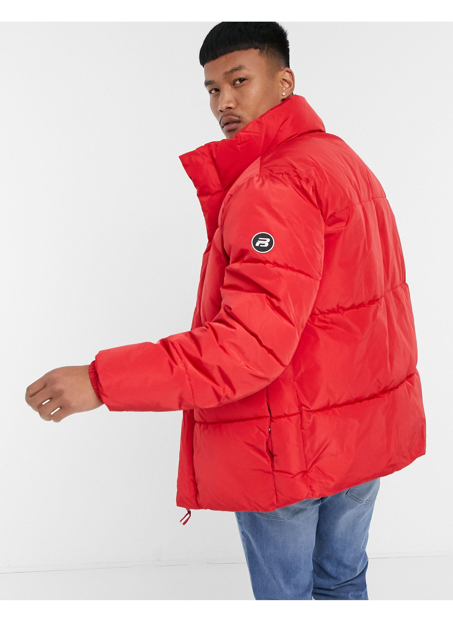 red padded puffer jacket