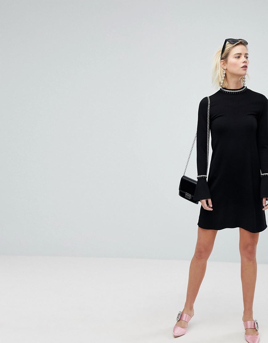 warehouse embellished cuff dress
