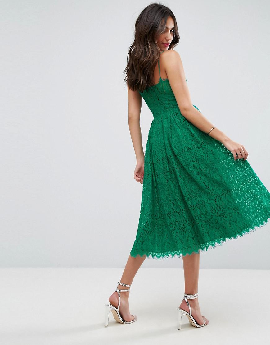 ASOS Asos Lace Cami Midi Prom Dress in Green | Lyst