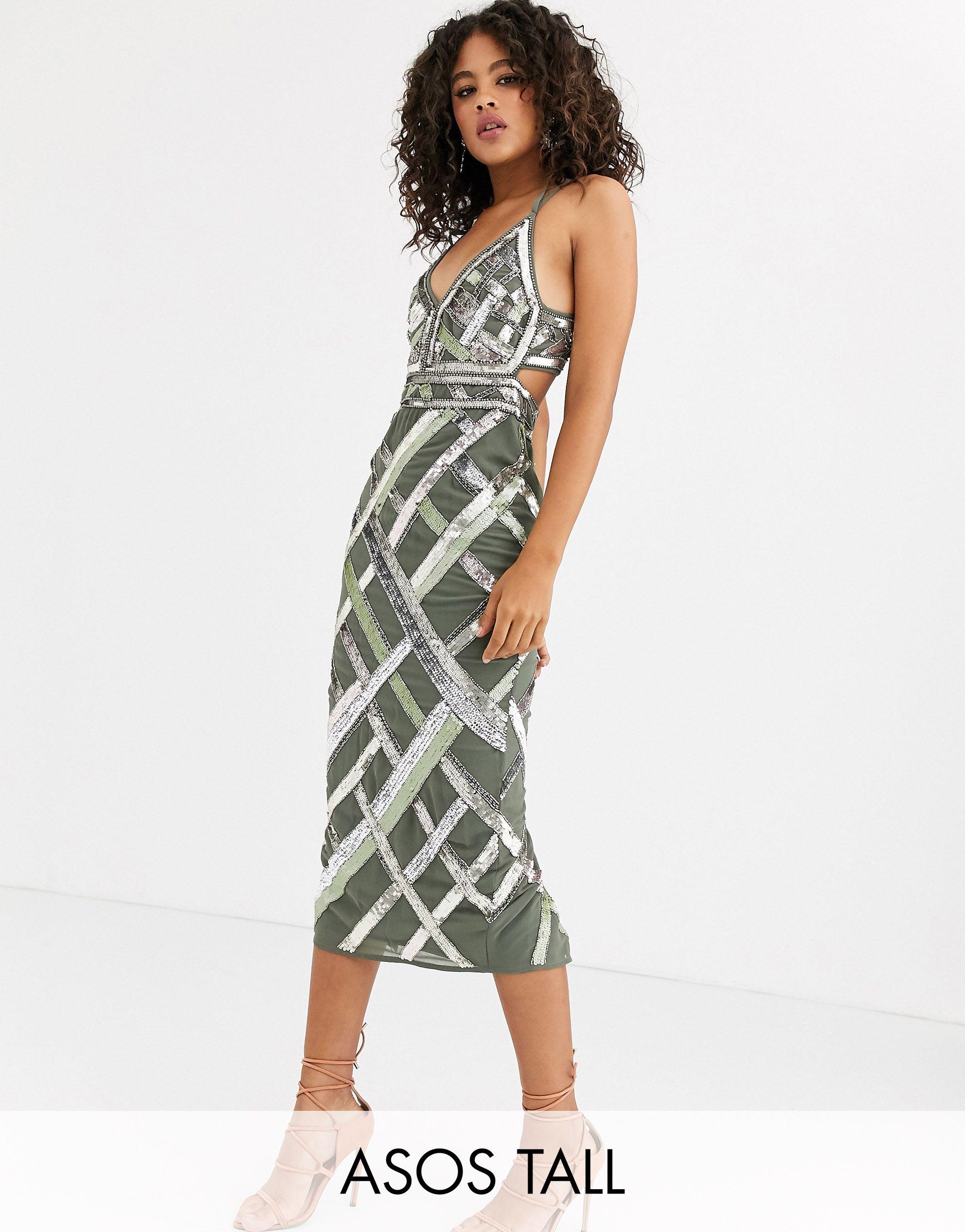 Asos Synthetic Asos Design Tall Midi Pencil Dress With Cut Out And Lattice Embellishment Multi Lyst