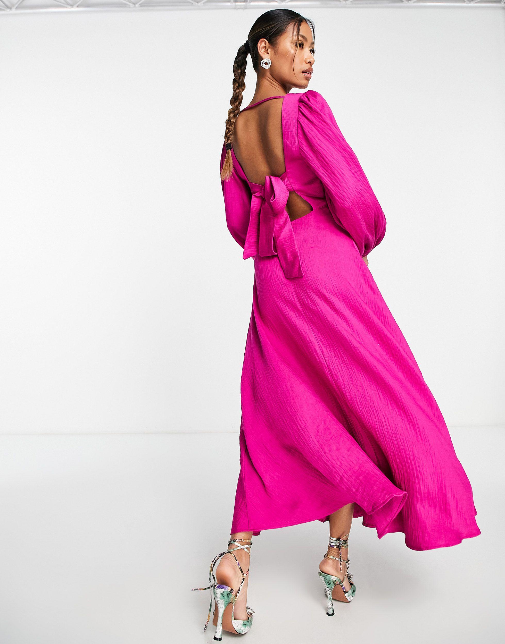 Nobody's Child Zola Balloon Sleeve Midi Dress in Pink | Lyst