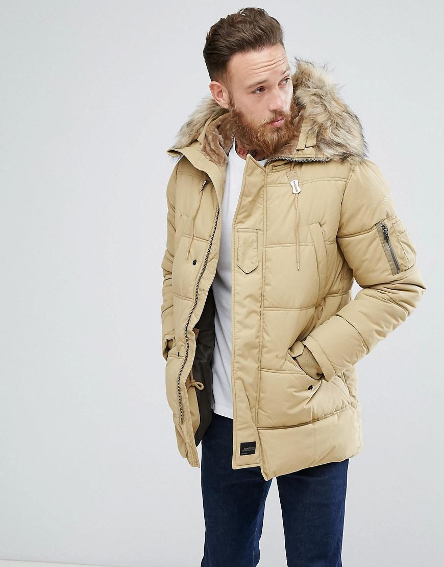 Schott Nyc Synthetic Snork Quilted Parka Hooded Detachable Faux Fur Trim In  Beige in Natural for Men - Lyst