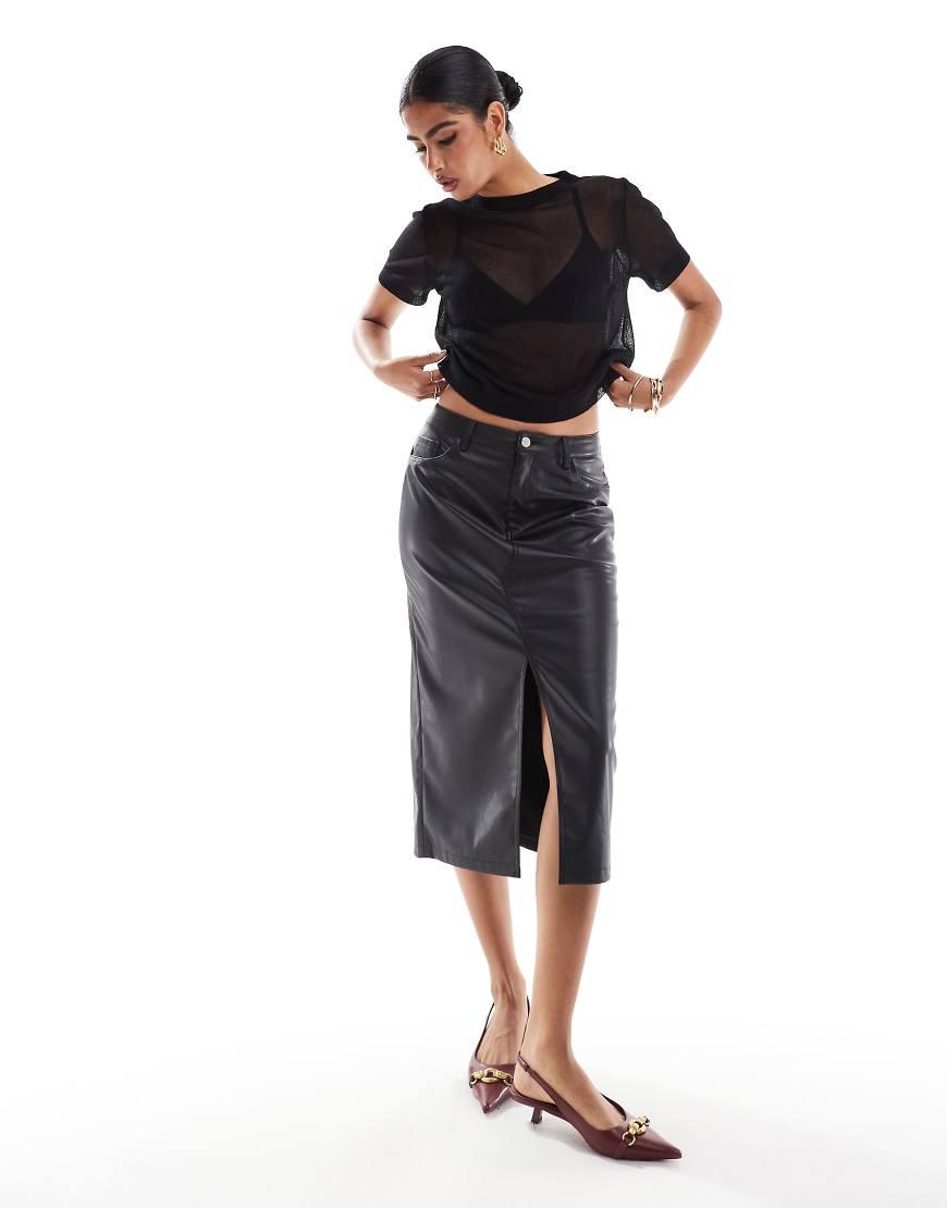 ONLY Faux Leather Midi Skirt in Black Lyst UK