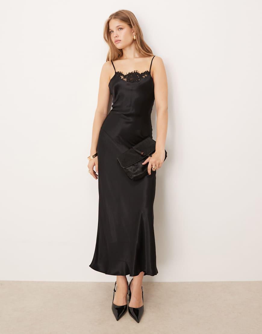 Asos Vestido Lencero Negro Midi Asos Design Vestido Lencero Negro