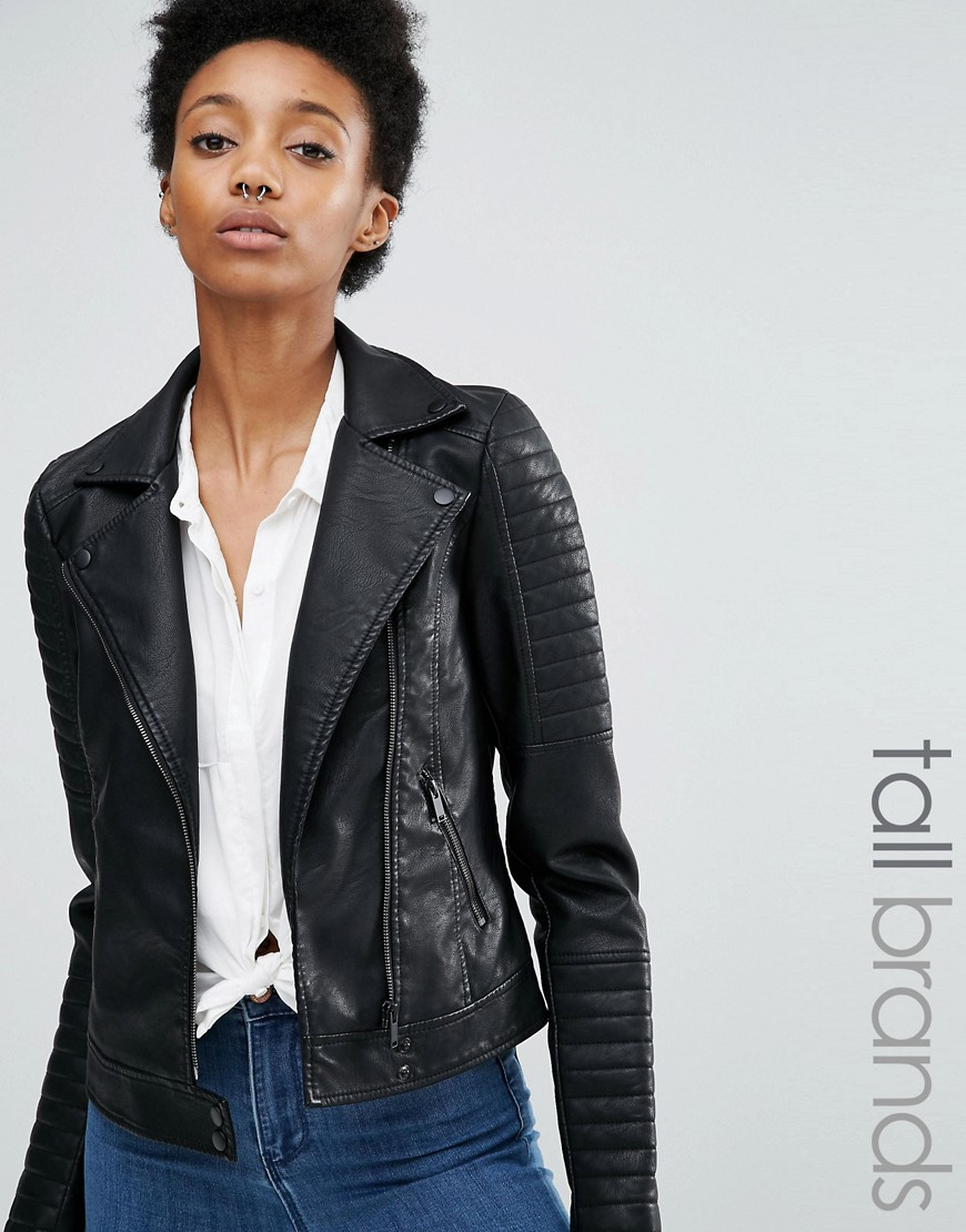 Noisy May Tall Leather Look Biker Jacket In Black Lyst Gallery