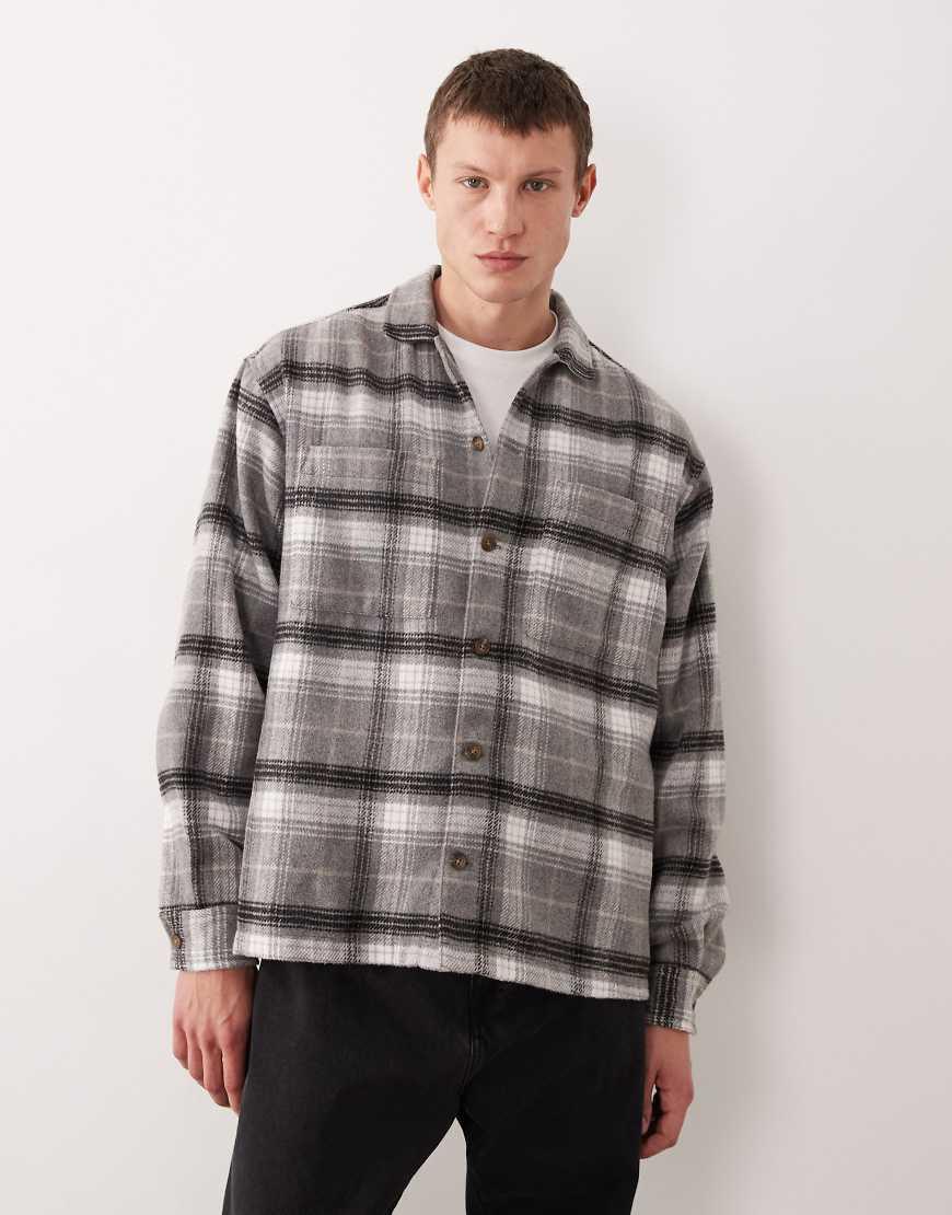 ASOS Boxy Oversized Plaid Shirt in Grey for Men Lyst UK