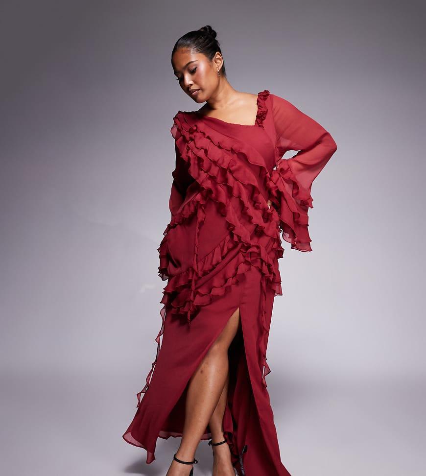 ASOS Asos Design Curve Chiffon Long Sleeve Asymmetric Tie Soft