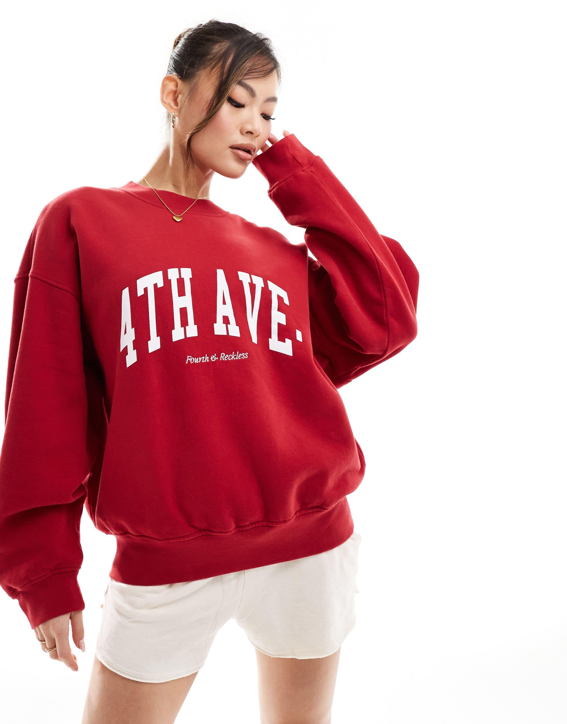 Sweat-shirt à Capuche Femme Fourth & Reckless - Taille L, Rouge, Logo Brodé - Occasion Avec Signes D'usure