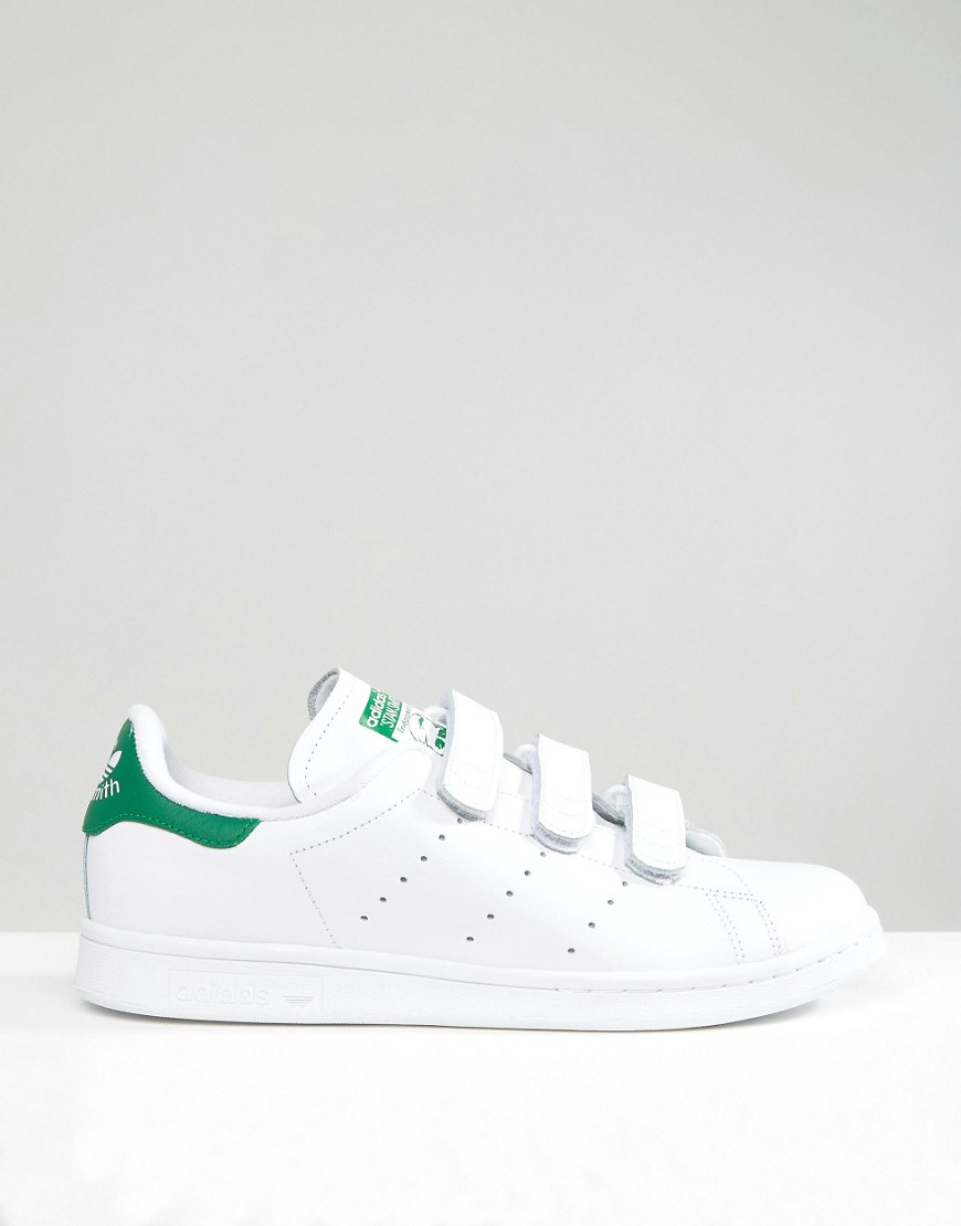 adidas originals stan smith velcro trainers in white and blue