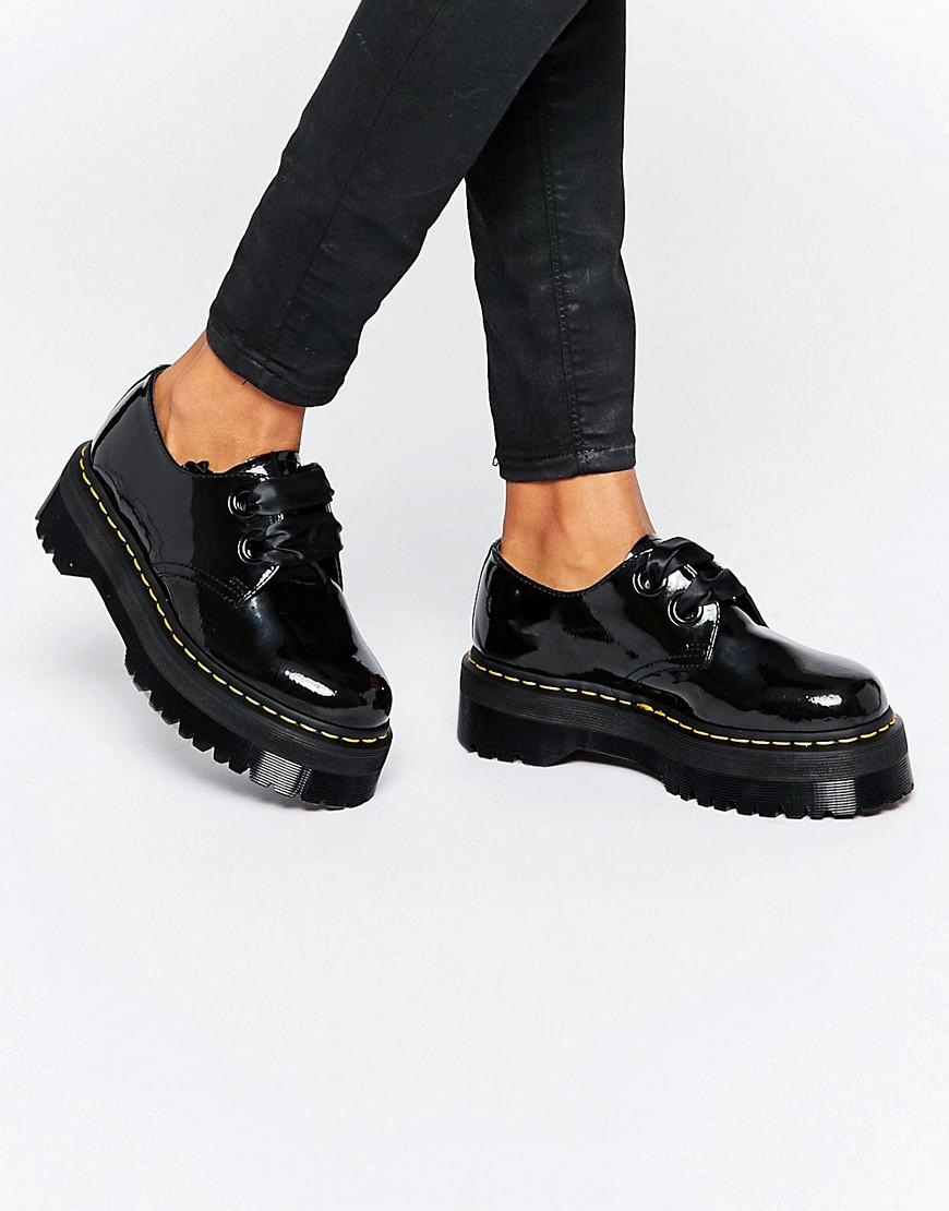 Dr. Martens Leather Holly Ribbon Flatform Shoes - Black Patent Lamper | Lyst