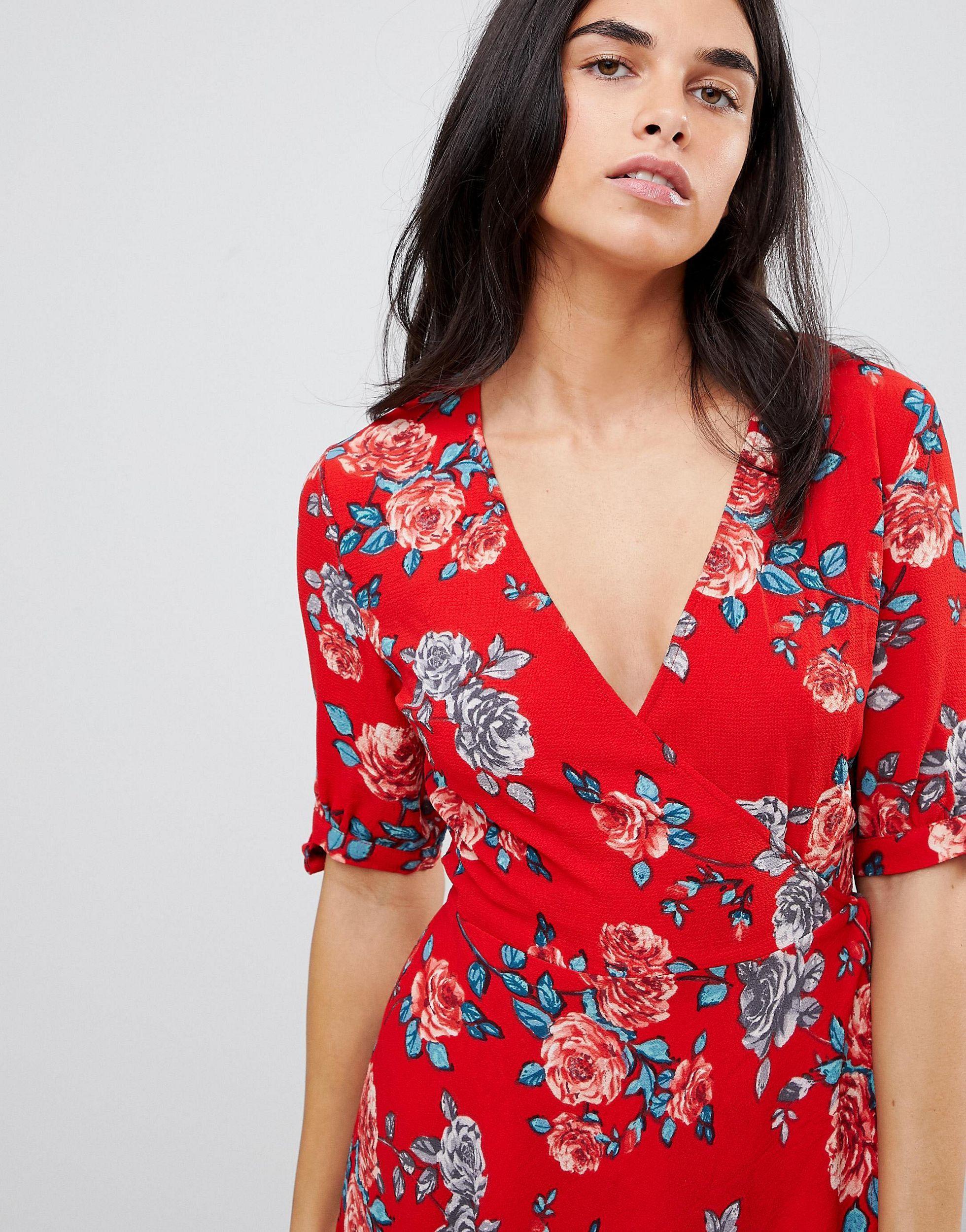 ax paris red floral wrap dress