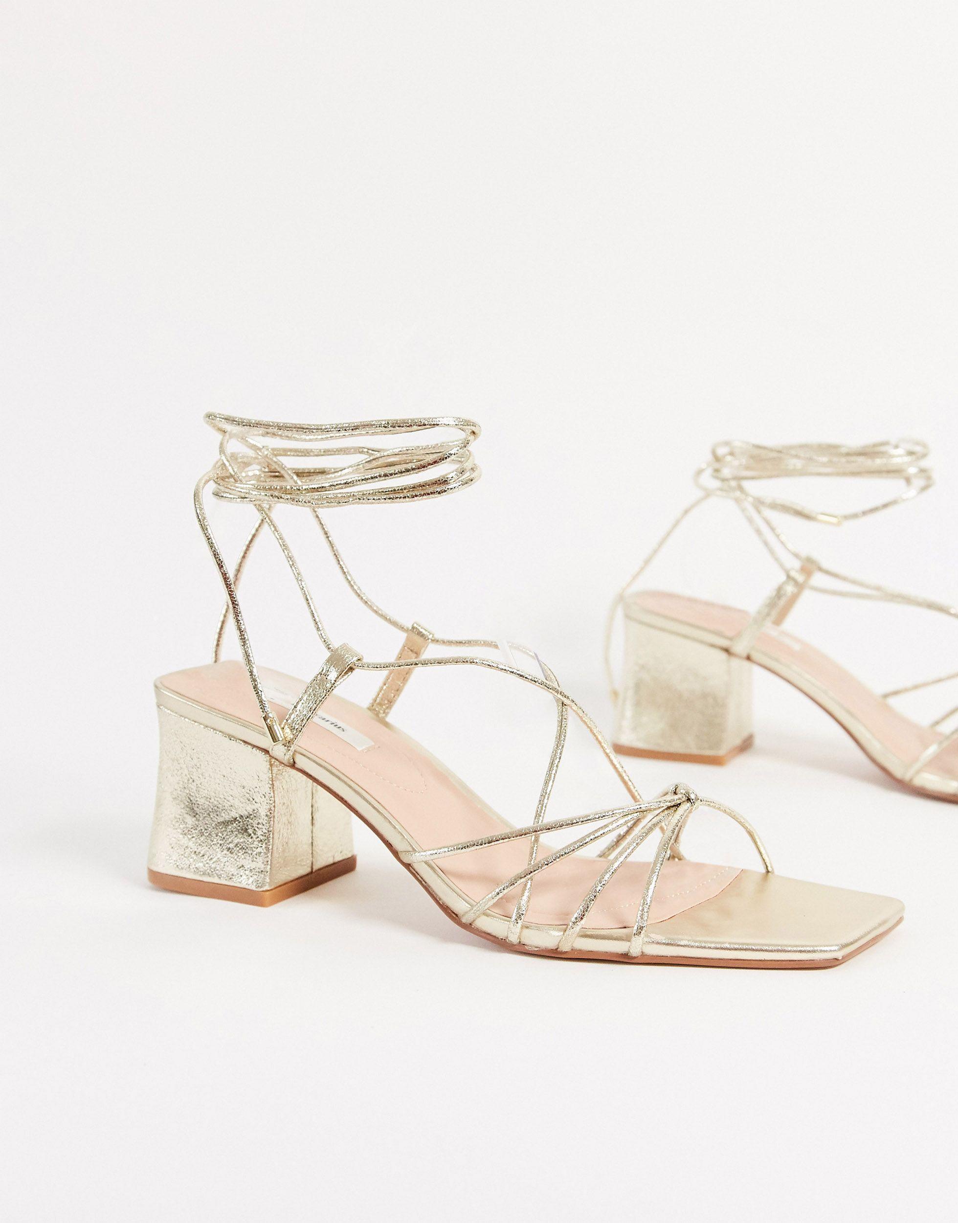 Stradivarius Lace Up Heeled Sandal in Metallic | Lyst