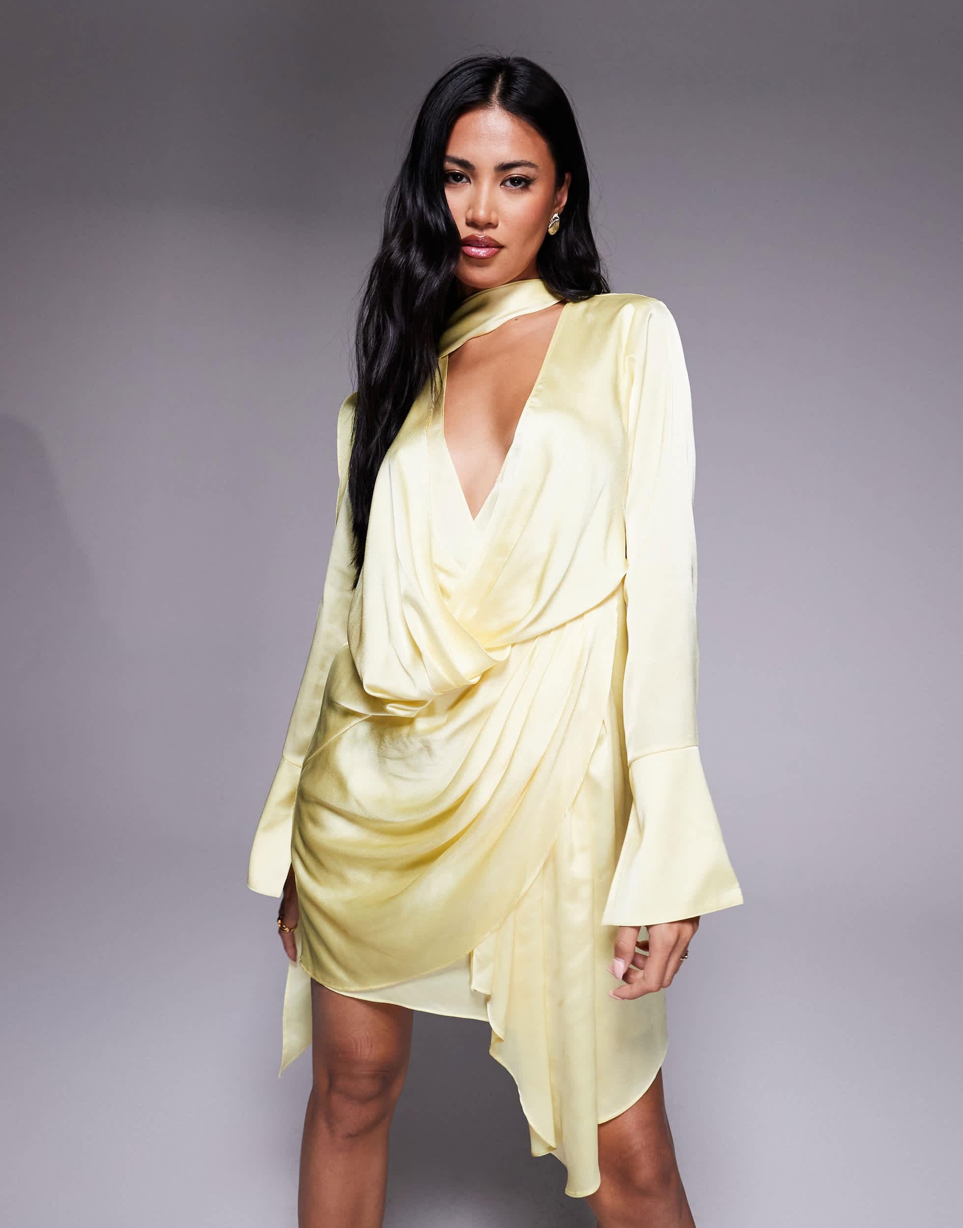 odette long sleeve mini dress Odette Satin Mini Dress