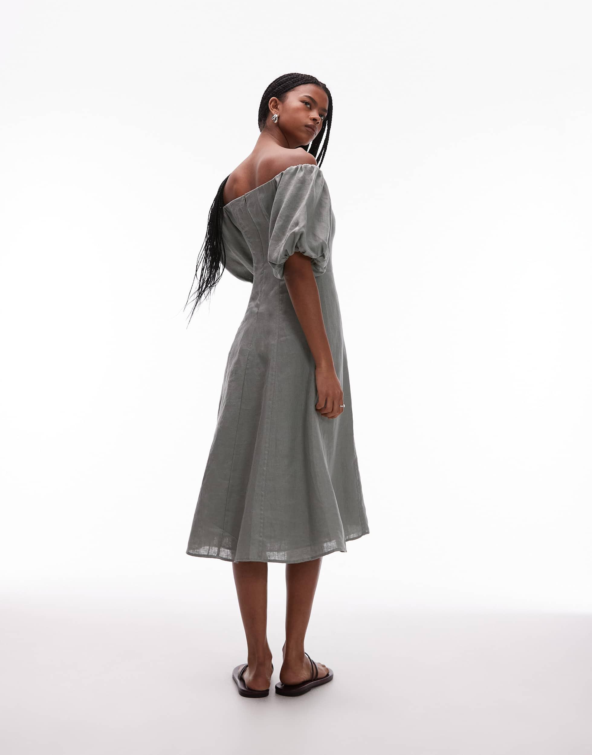 mango puffed sleeve cotton dress Mango Cotton Cold Shoulder Puff Short Sleeve Mini Dress /1-2-2-1