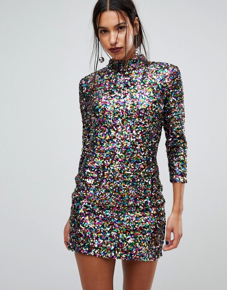 warehouse rainbow spot dress