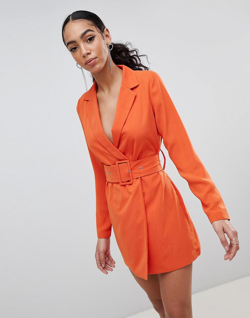 orange belted blazer dress